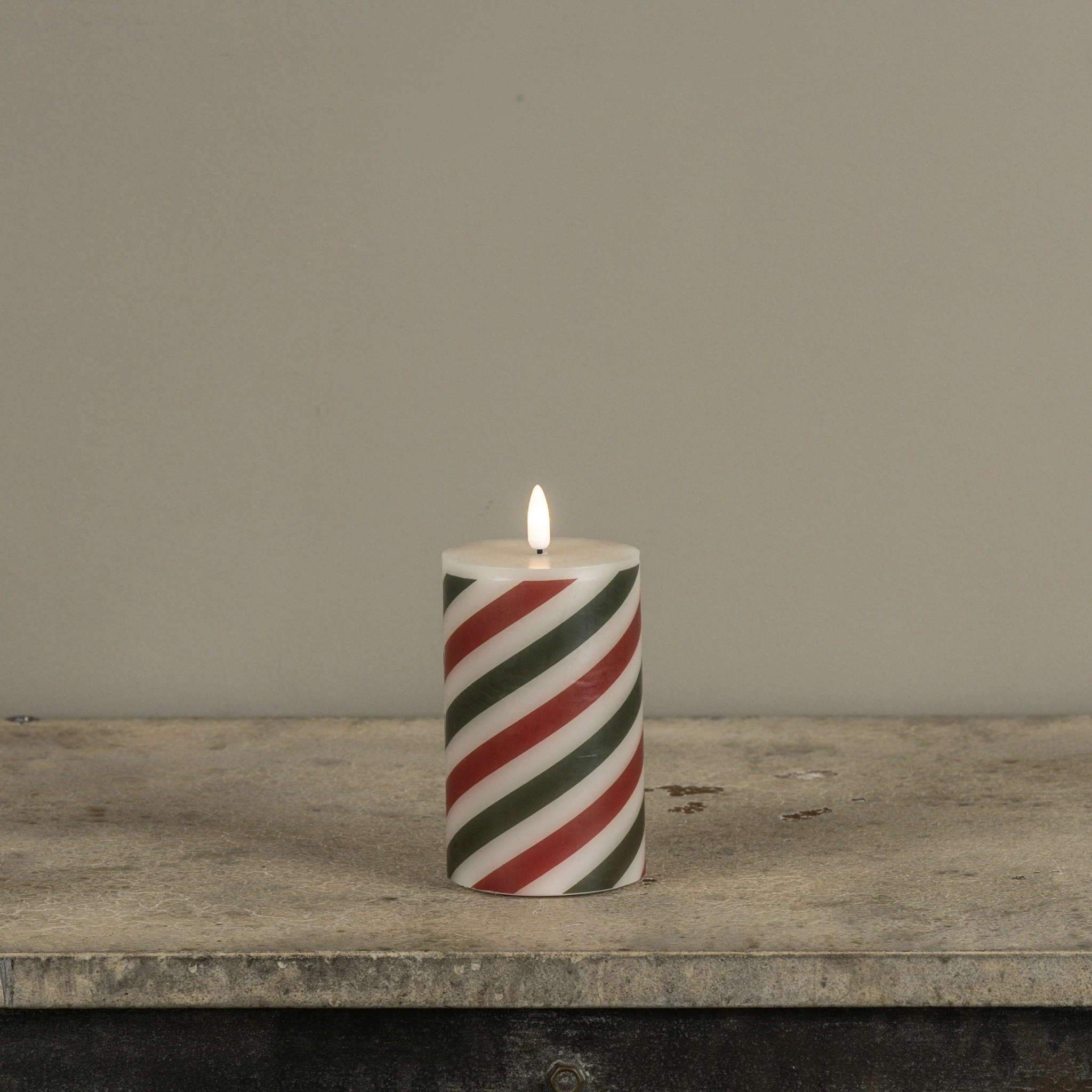 Flameless Red & Green Candy Cane Pillar Candle, 5", photo 3 of 8