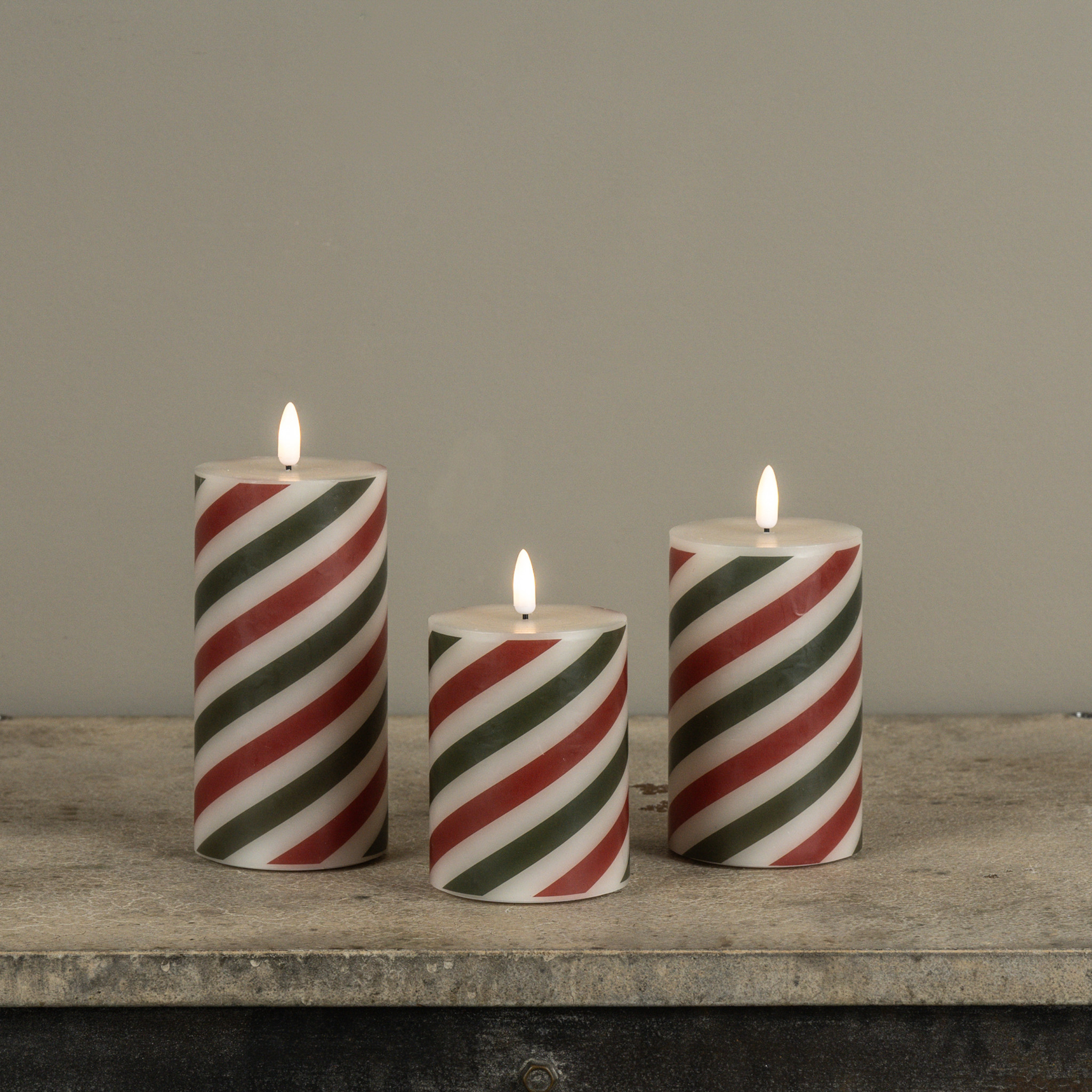 Flameless Red & Green Candy Cane Pillar Candle, 6", photo 7 of 8
