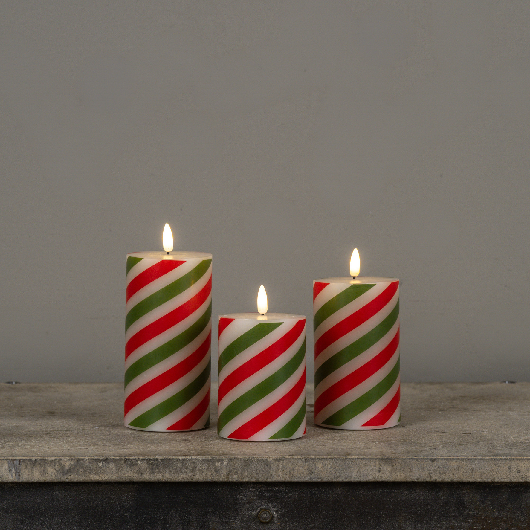 Flameless Red & Green Candy Cane Pillar Candle, 6", photo 8 of 8