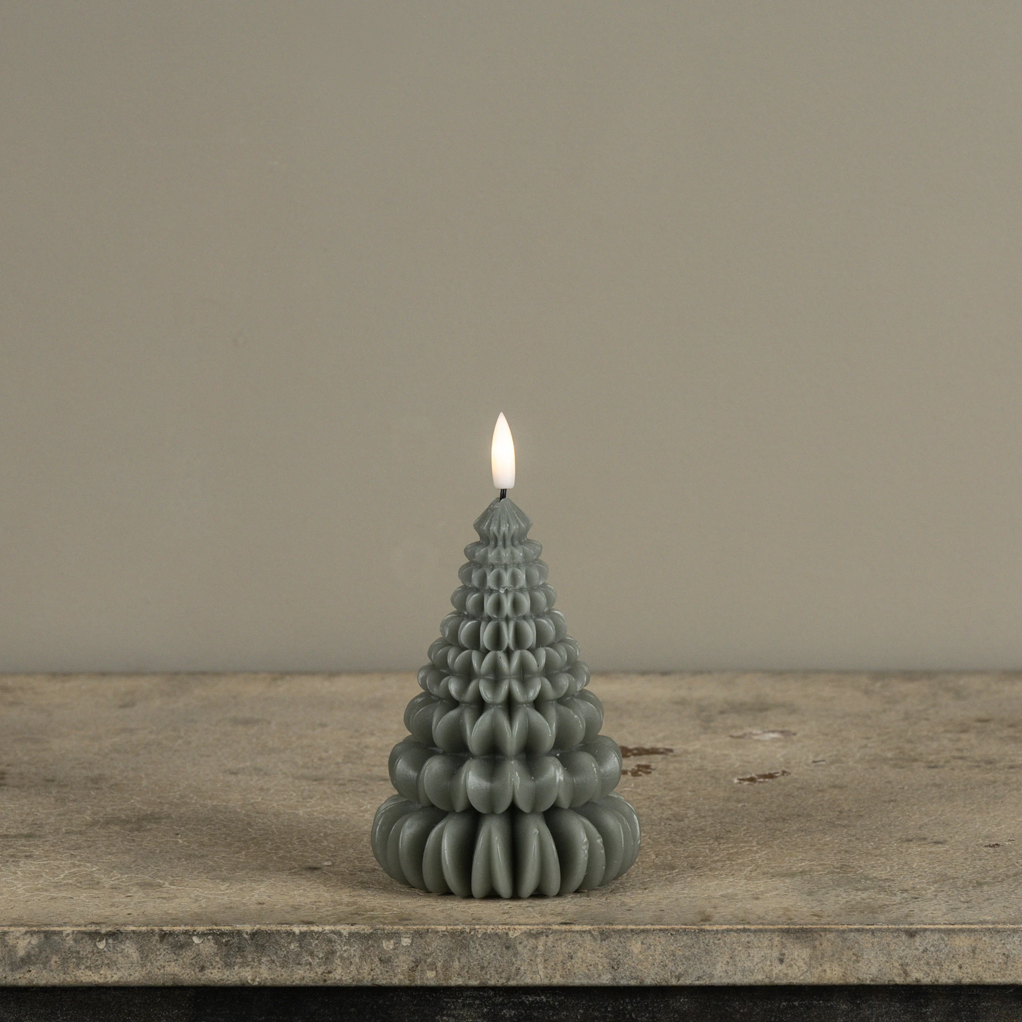 Flameless Green Ruffle Tree Candle, 5.5"