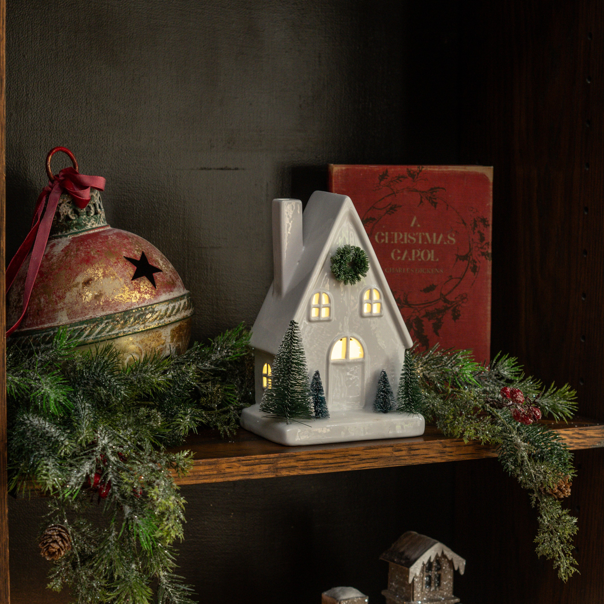 Lighted Ceramic Holiday House, 7.75"