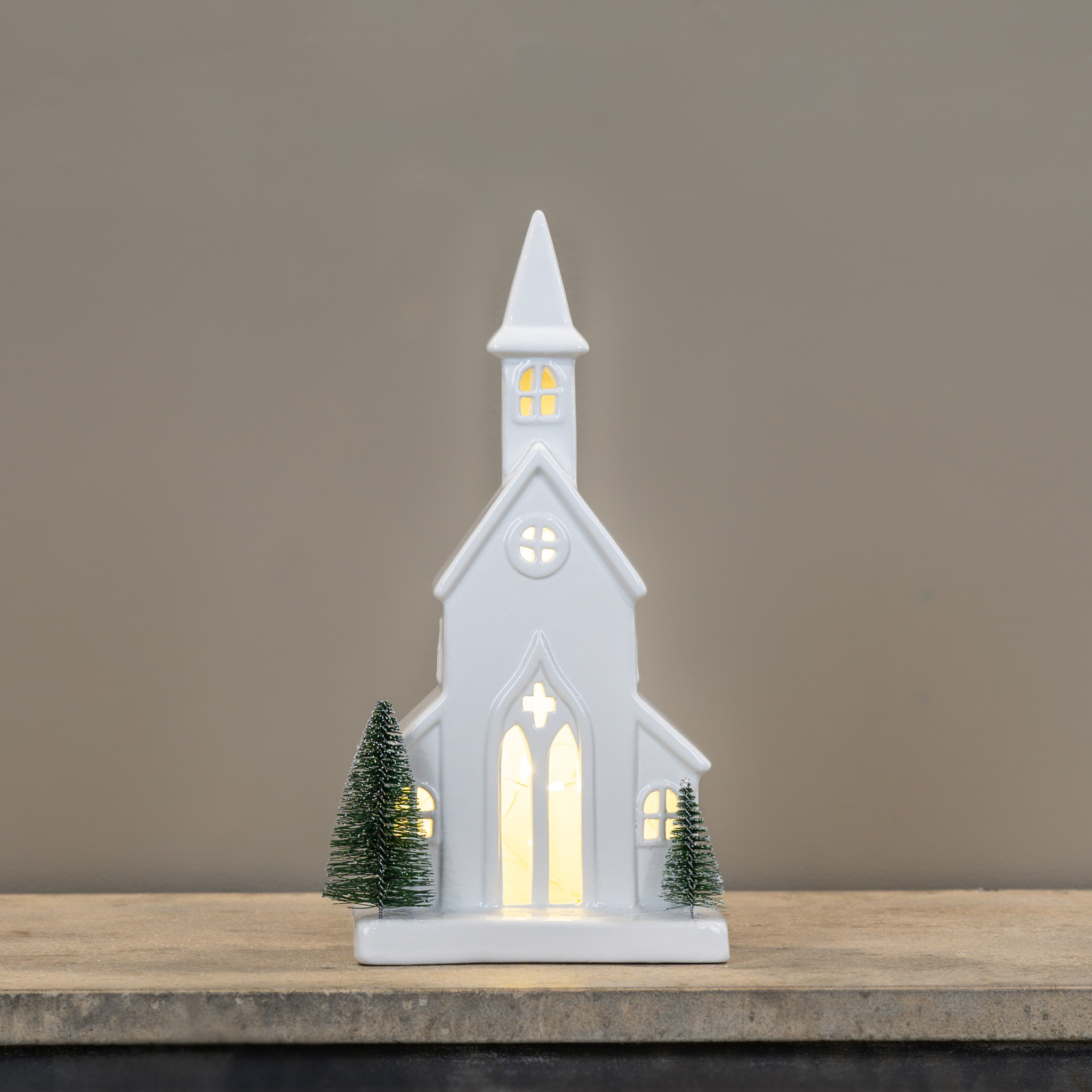 Lighted Ceramic Holiday Church, 12", photo 2 of 3