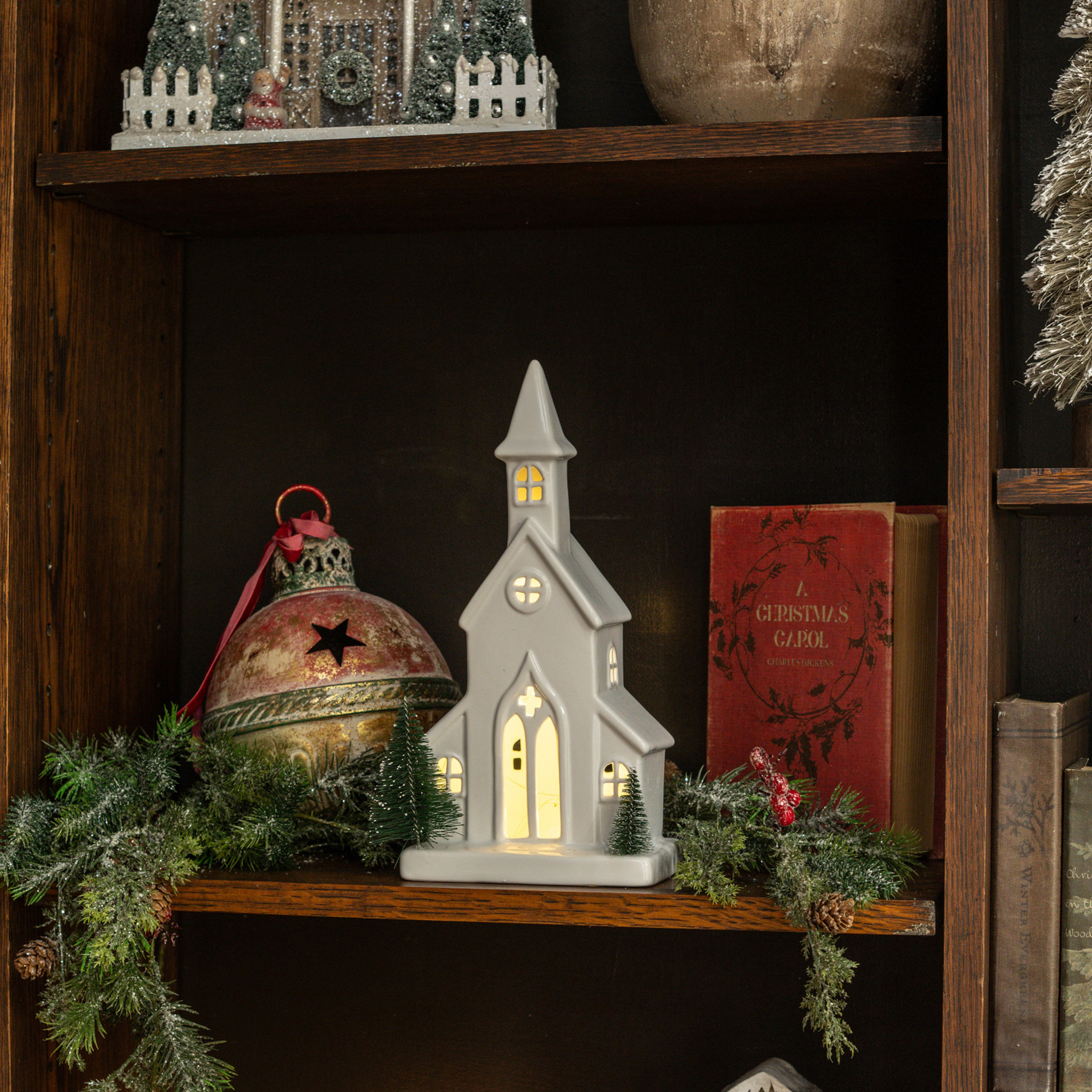 Lighted Ceramic Holiday Church, 12"