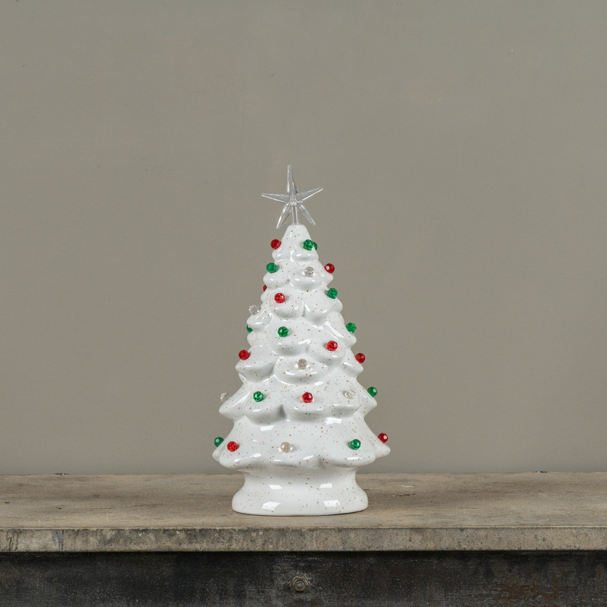 White Ceramic Tree with Holiday Lights, 12"