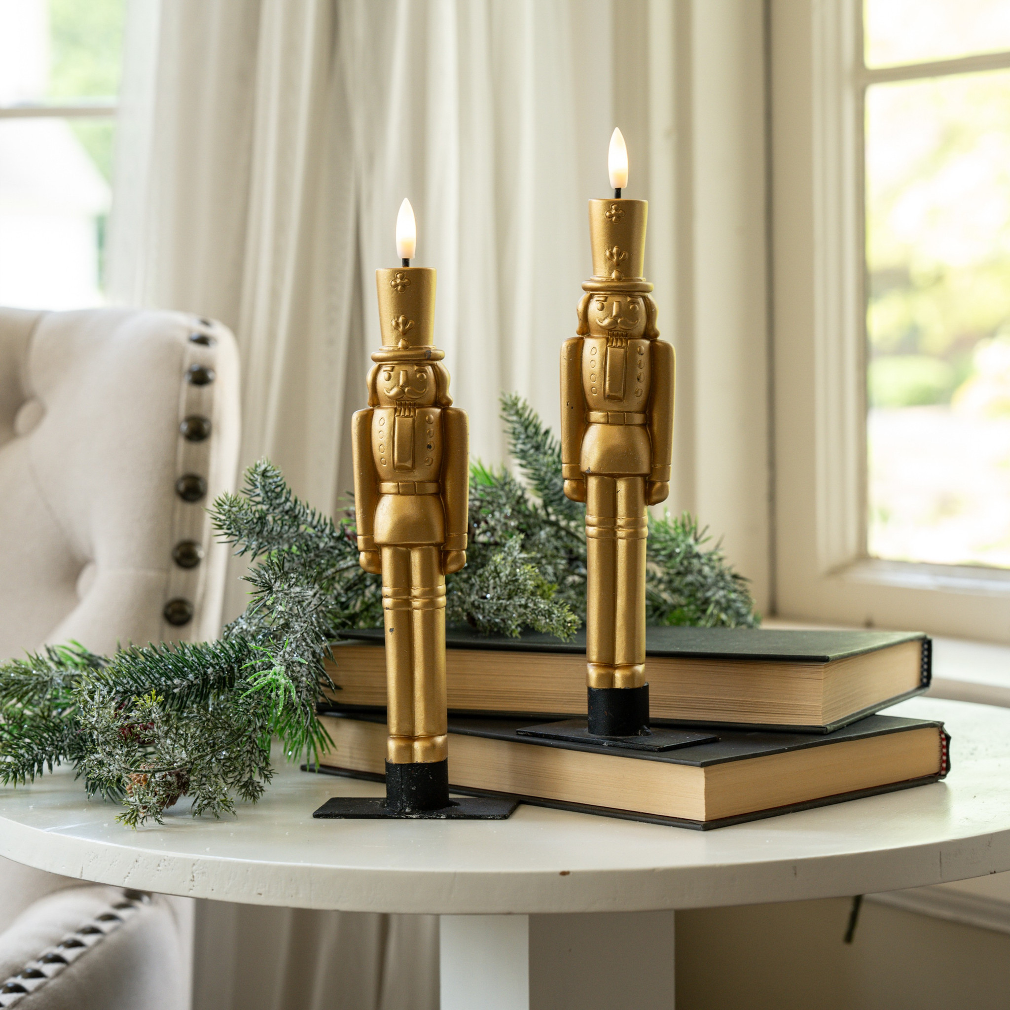 Flameless Gold Nutcracker Taper Candles, Set of 2, 9.75"