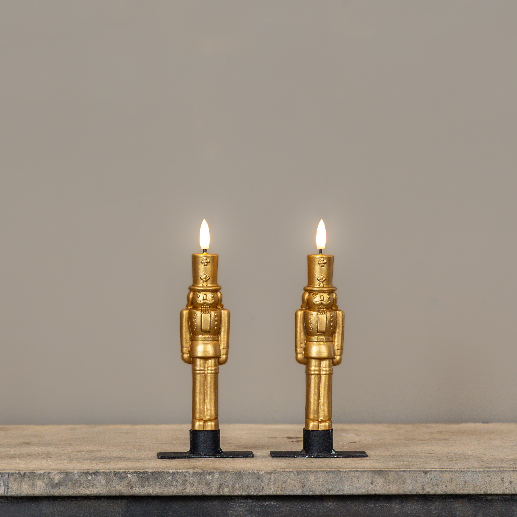 Flameless Gold Nutcracker Taper Candles, Set of 2, 7.5"