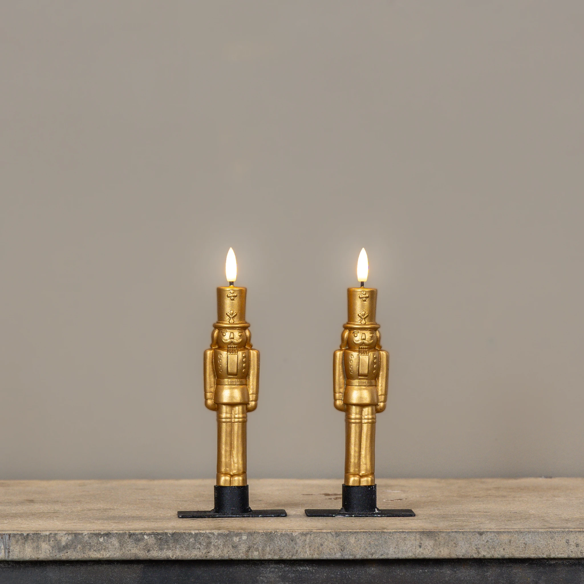 Flameless Gold Nutcracker Taper Candles, Set of 2, 7.5"