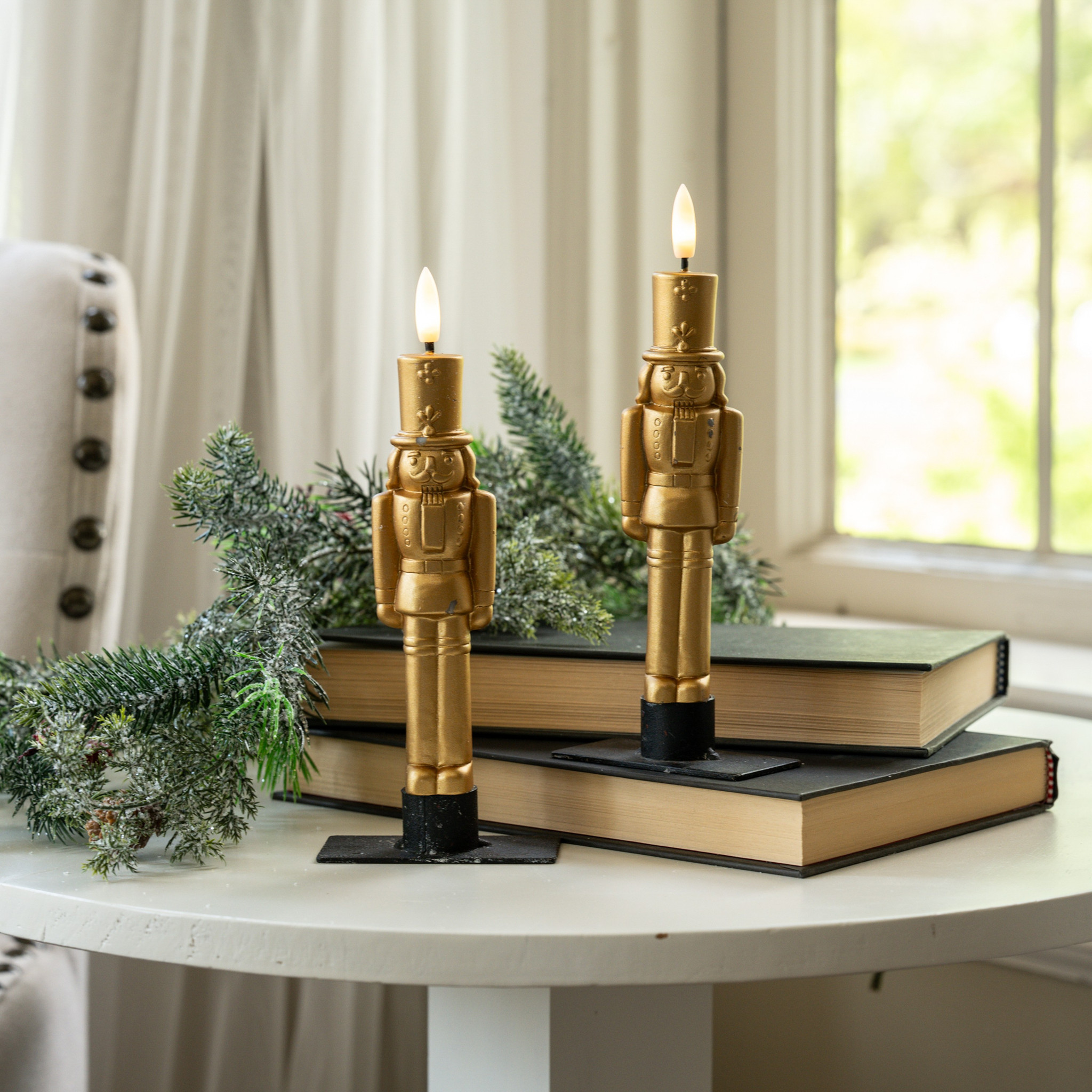 Flameless Gold Nutcracker Taper Candles, Set of 2, 7.5", photo 2 of 2