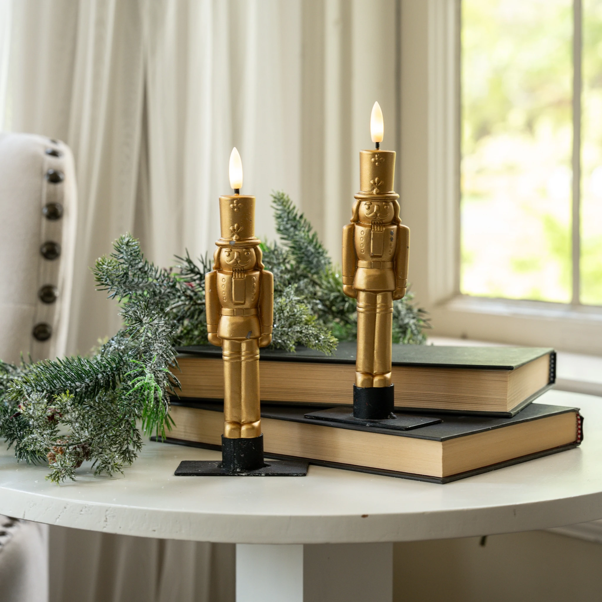 Flameless Gold Nutcracker Taper Candles, Set of 2, 7.5", photo 2 of 2