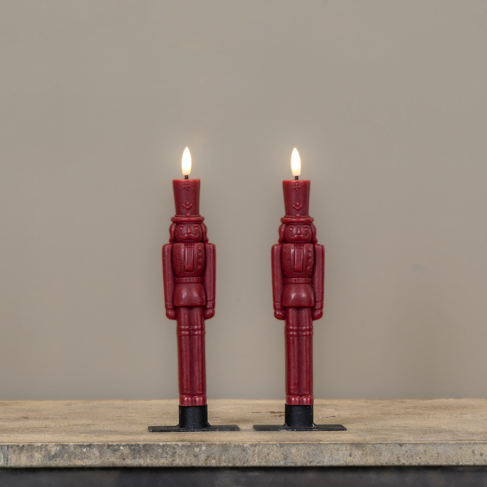 Flameless Red Nutcracker Taper Candles, Set of 2, 9.75"