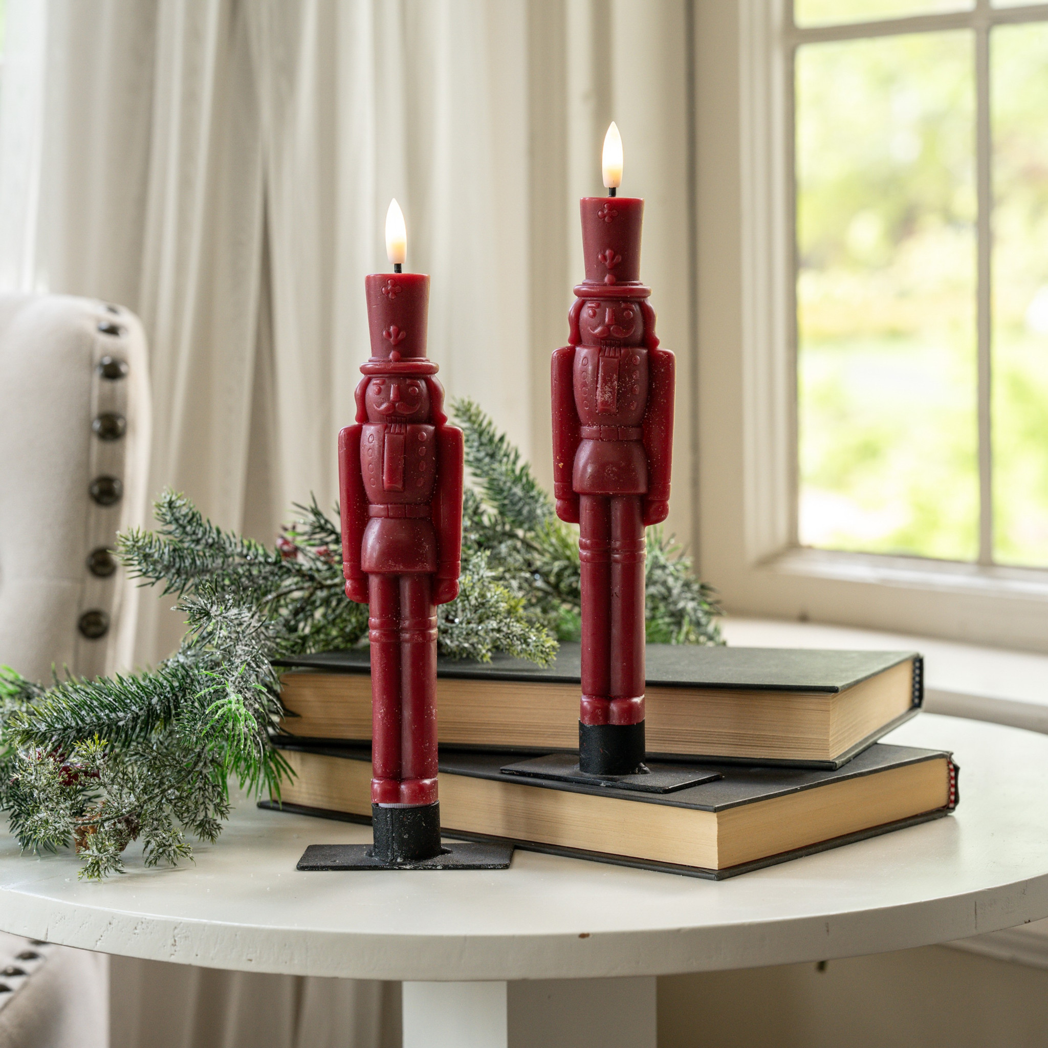 Flameless Red Nutcracker Taper Candles, Set of 2, 9.75"