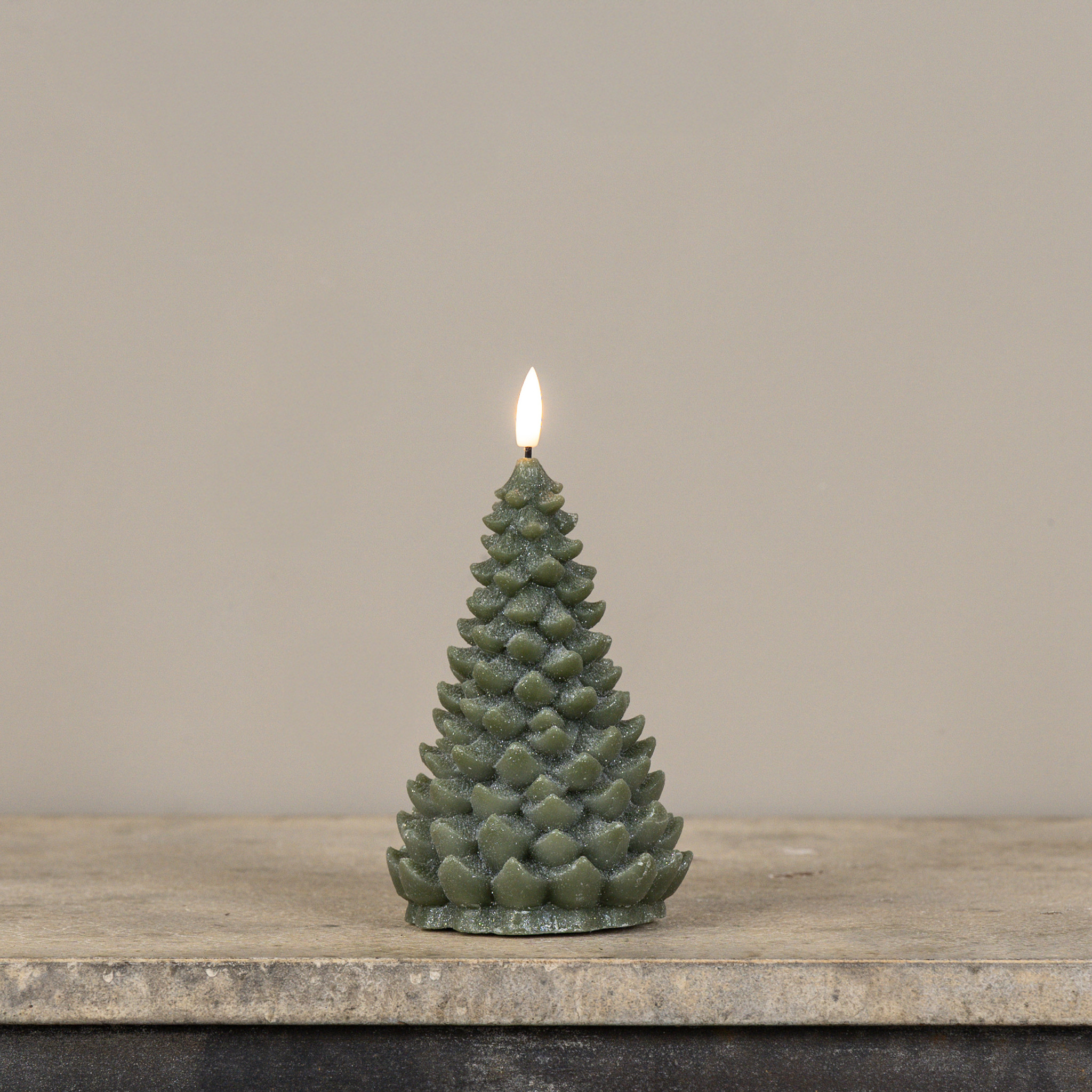 Flameless Green Shimmer Balsam Tree Candle, 7", photo 2 of 3