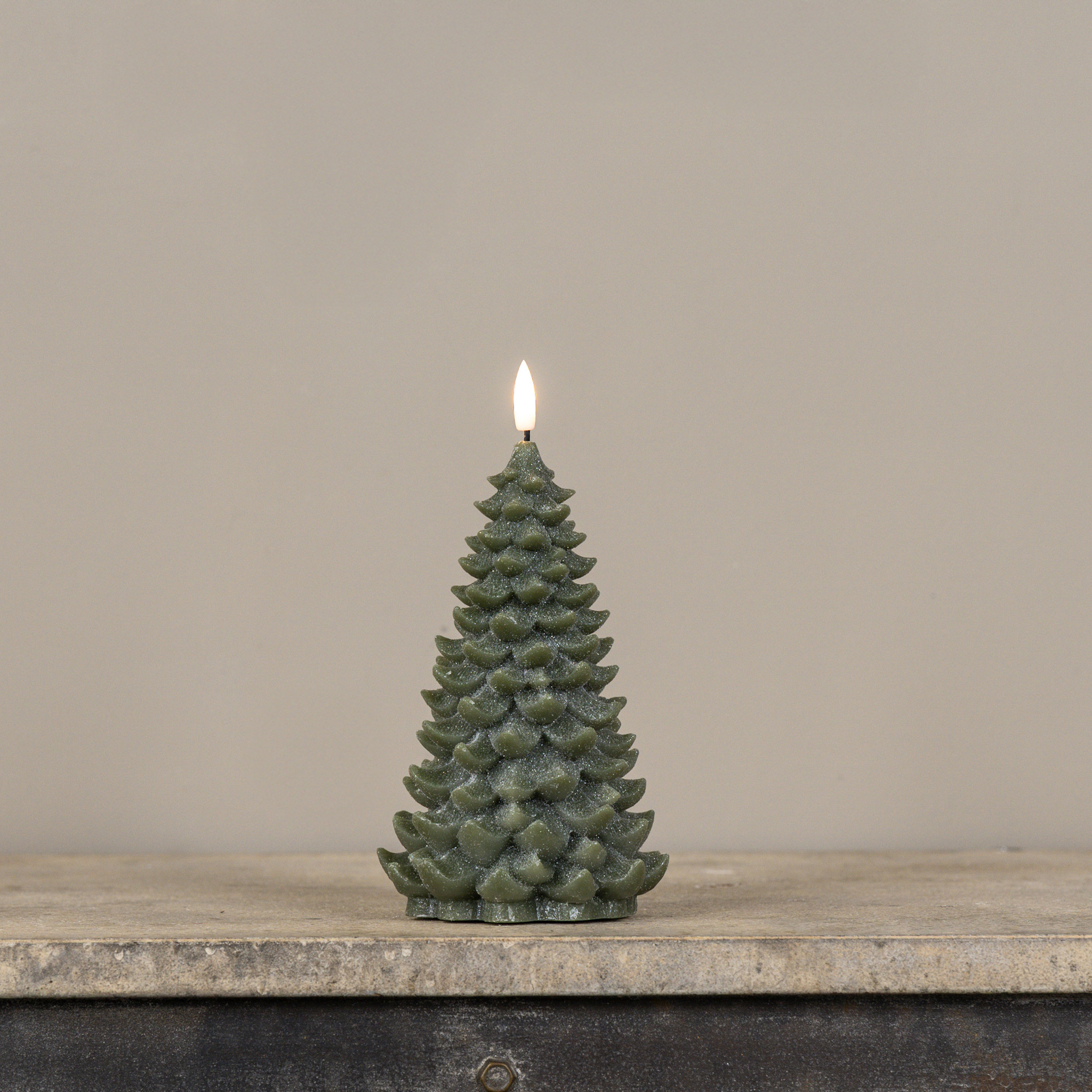 Flameless Green Shimmer Balsam Tree Candle, 8", photo 2 of 3
