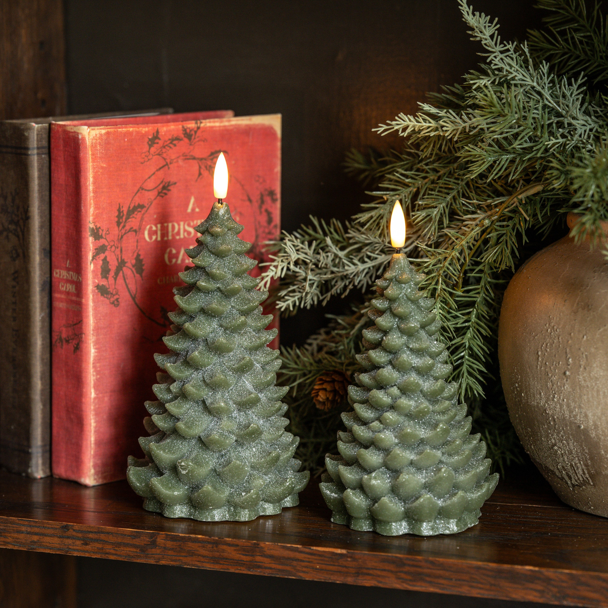 Flameless Green Shimmer Balsam Tree Candle, 8", photo 3 of 3