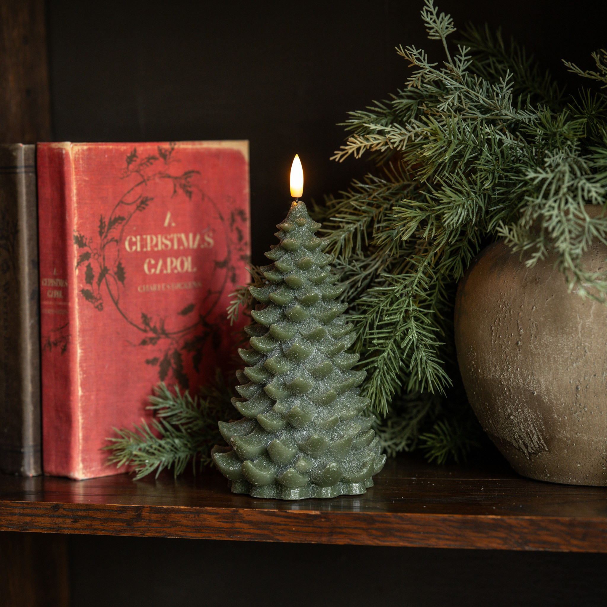 Flameless Green Shimmer Balsam Tree Candle, 8"