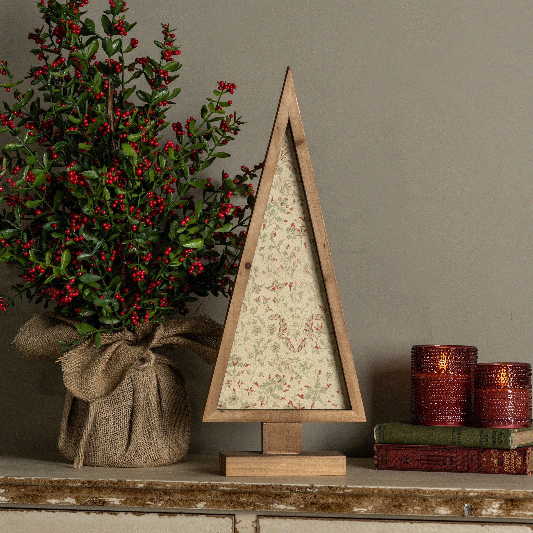 Framed Red & Green Wallpaper Tree, 20"