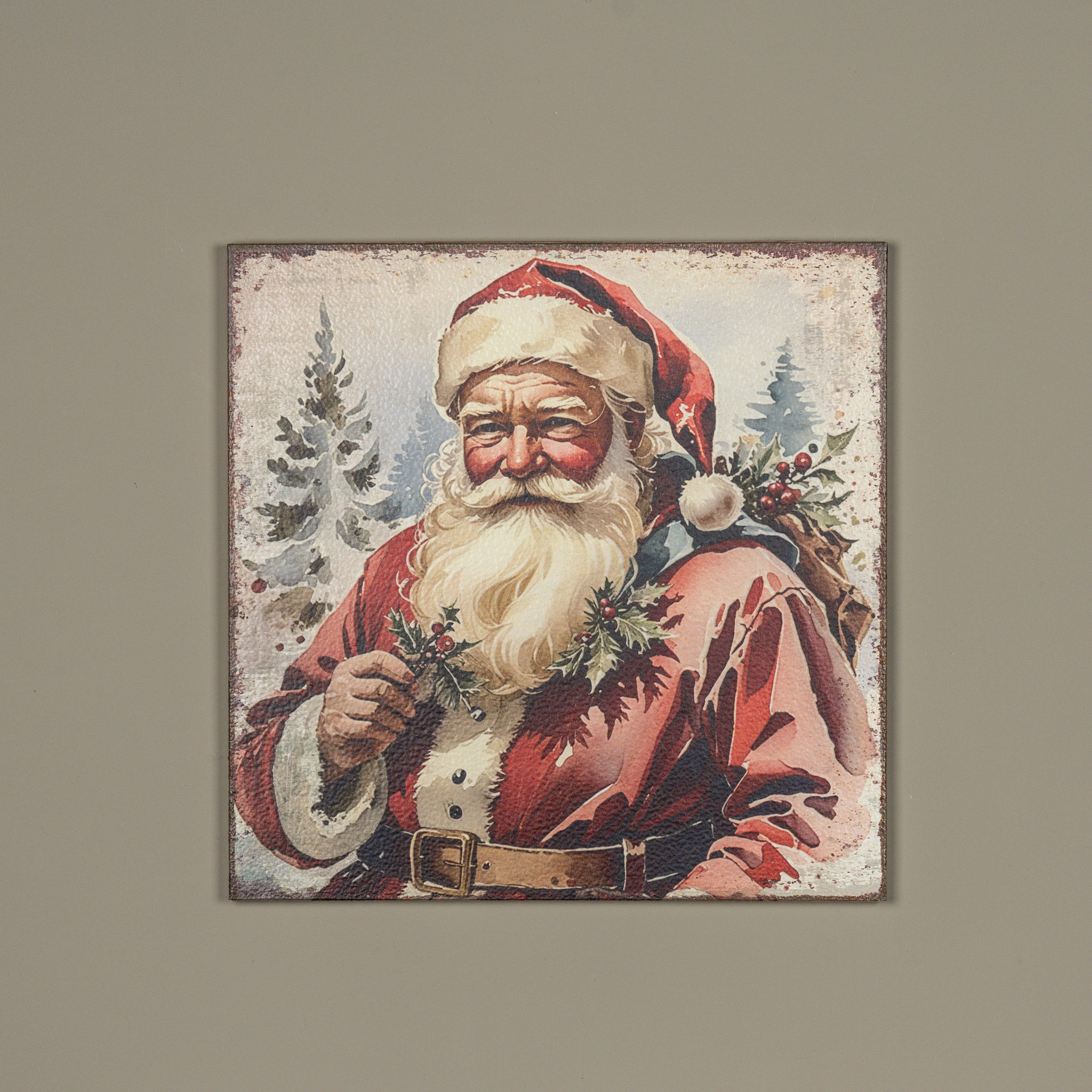 Holly Santa in Forest Print, 18"