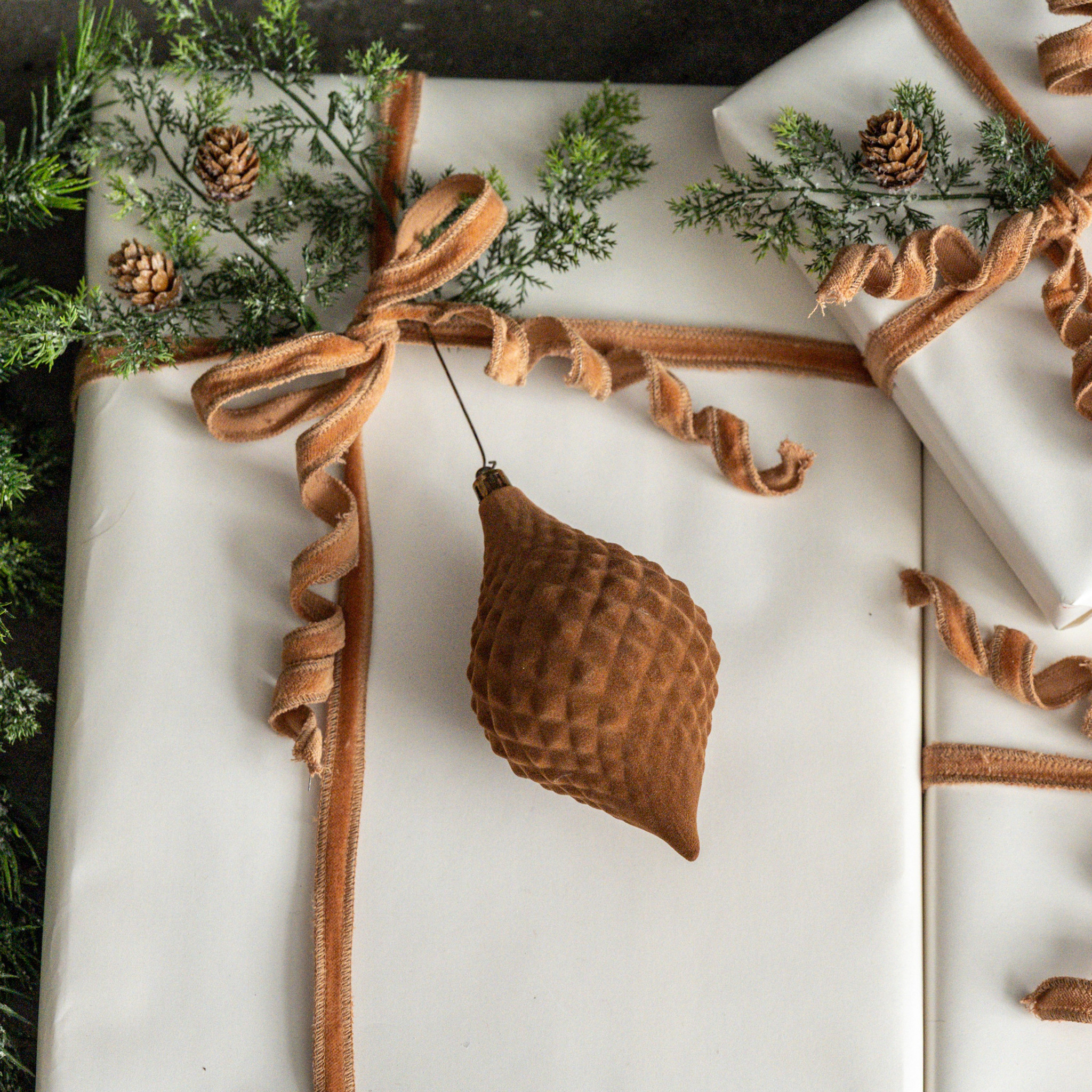 Brown Flocked Finial Ornament, 6"