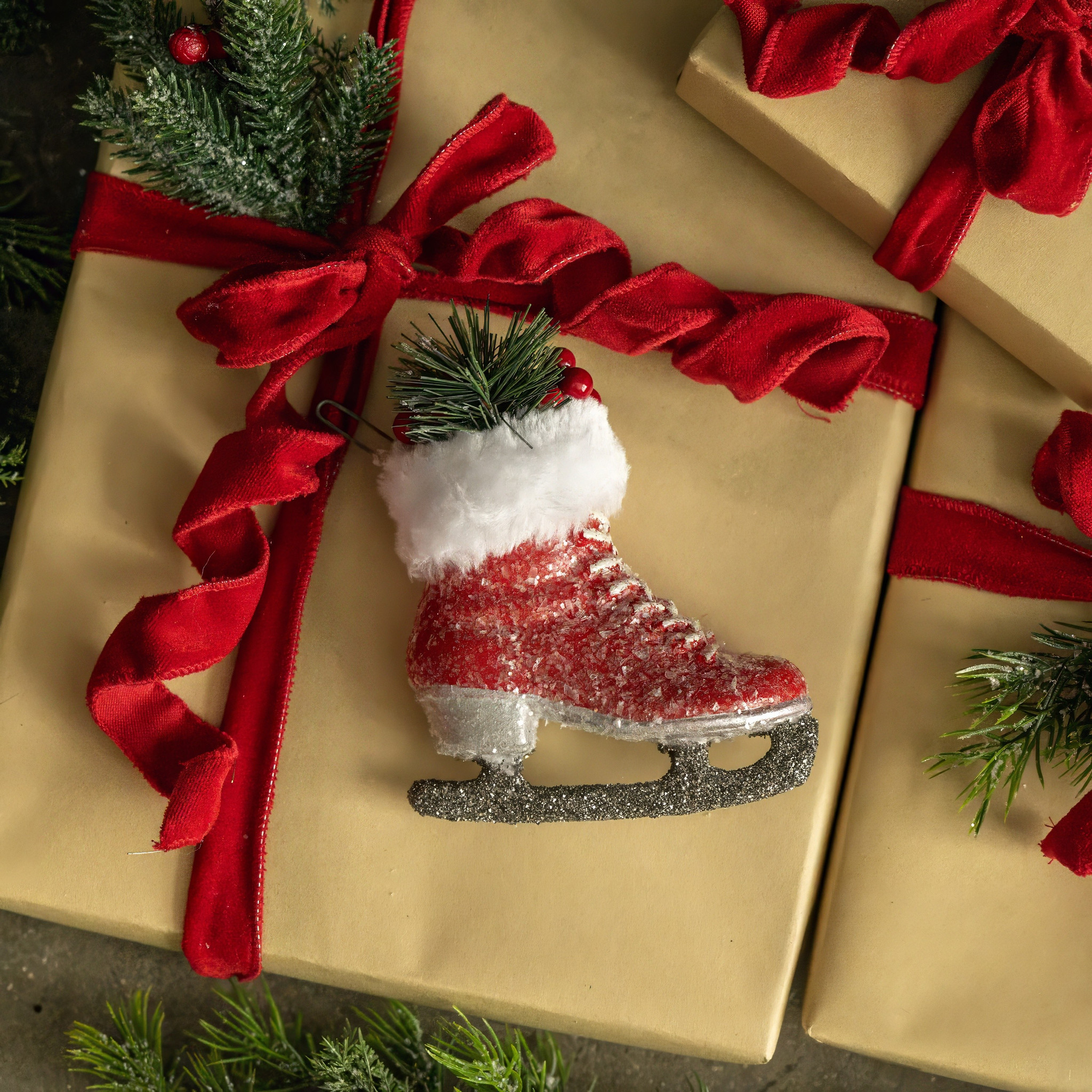 Frosted Red Ice Skate Ornament, photo 2 of 2