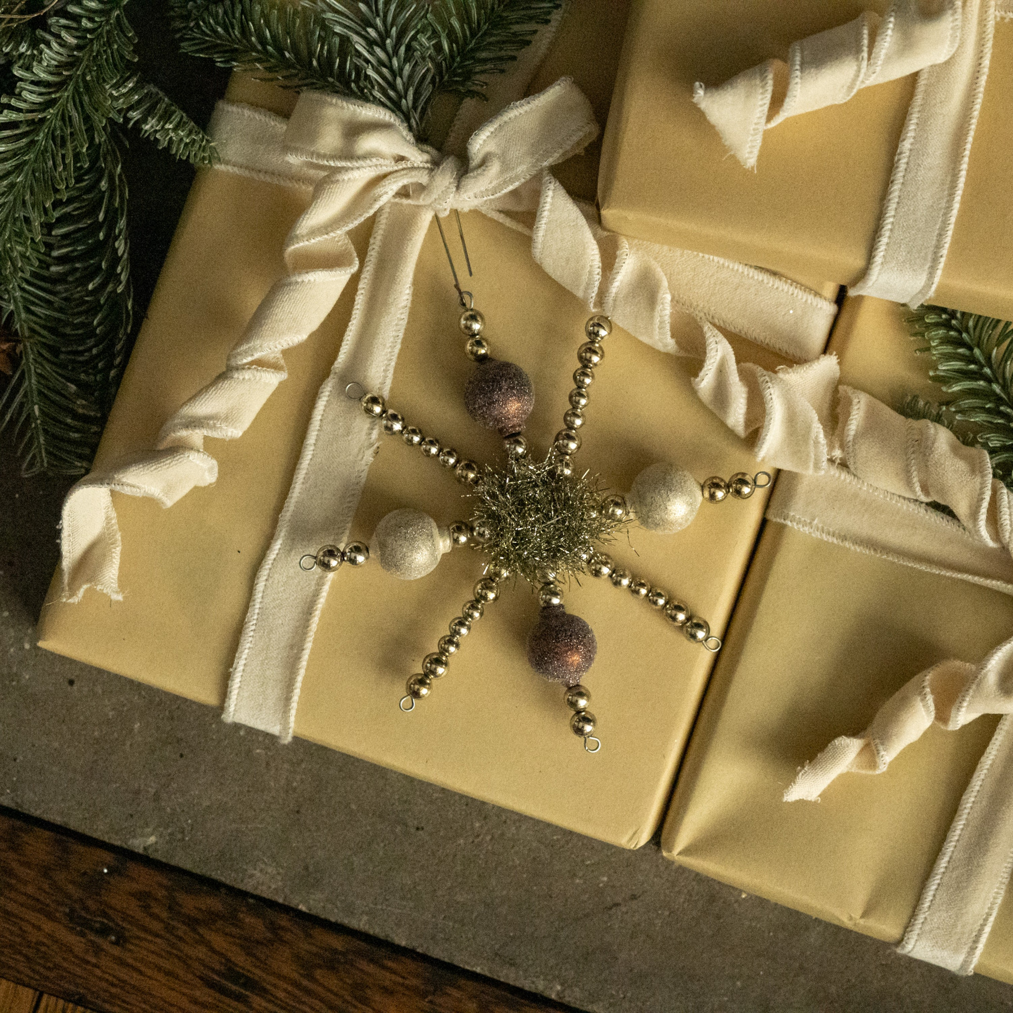 Bronze & Silver Beaded Star Ornament, photo 2 of 2