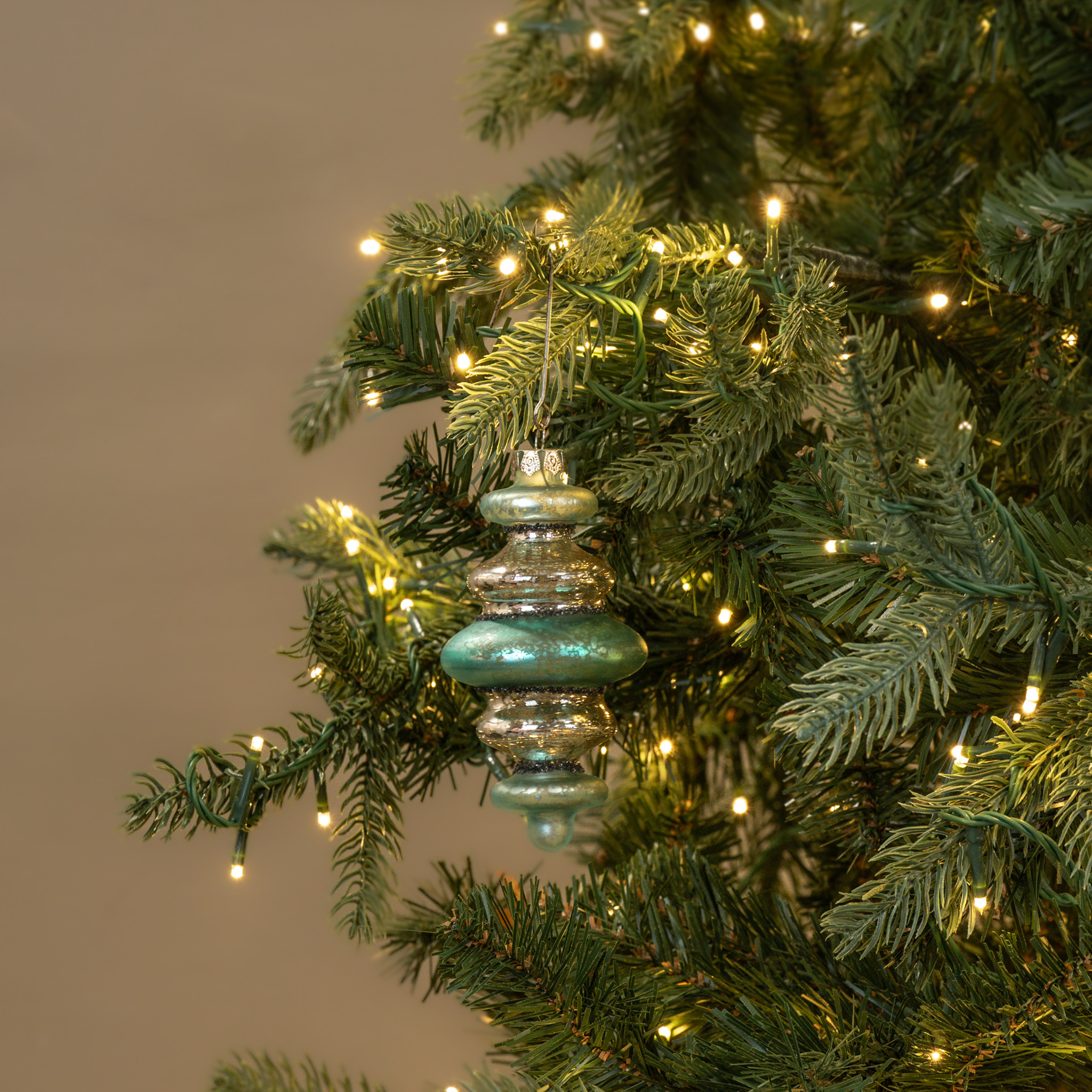 Teal & Silver Finial Ornament, 5"