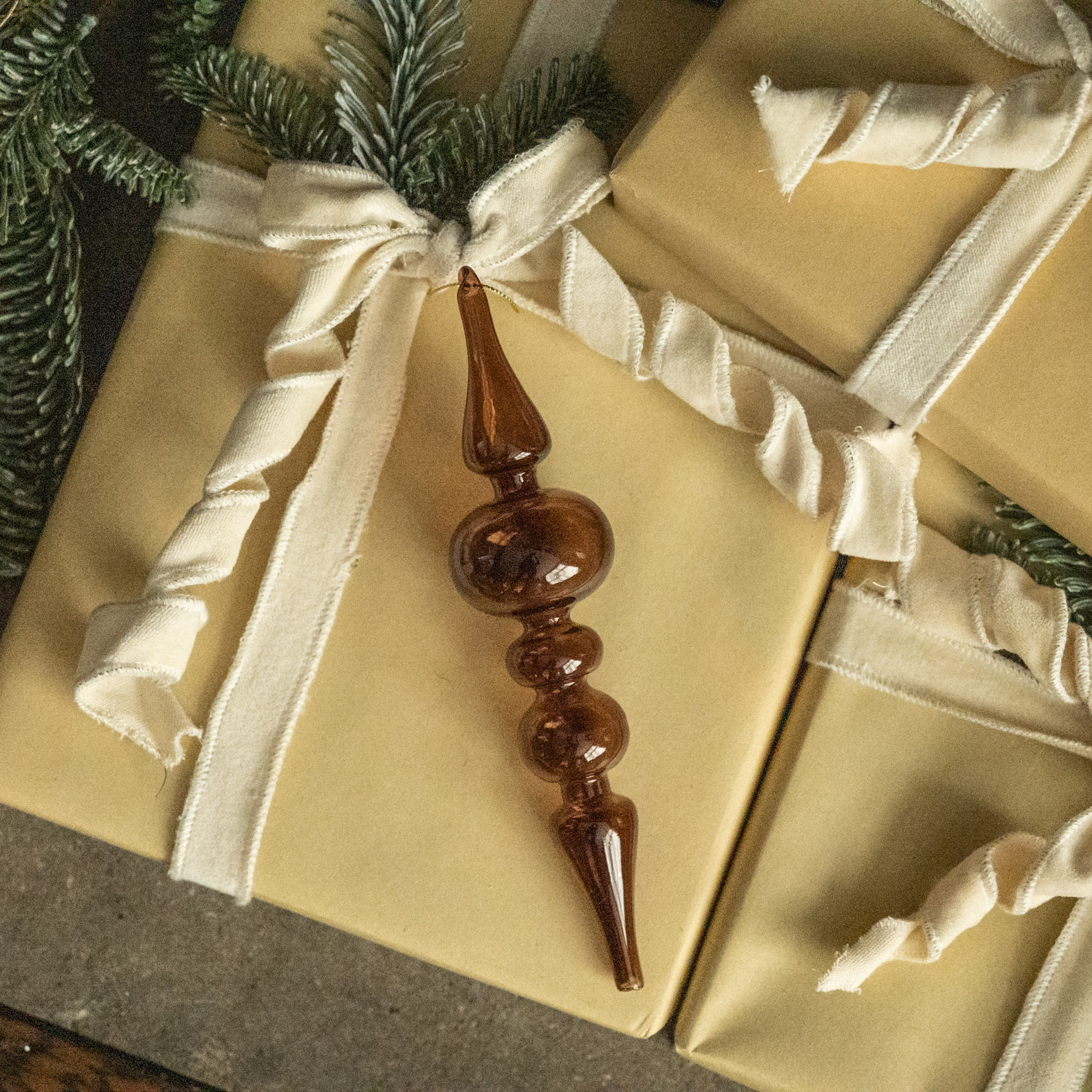 Brown Glass Finial Ornament, 9"