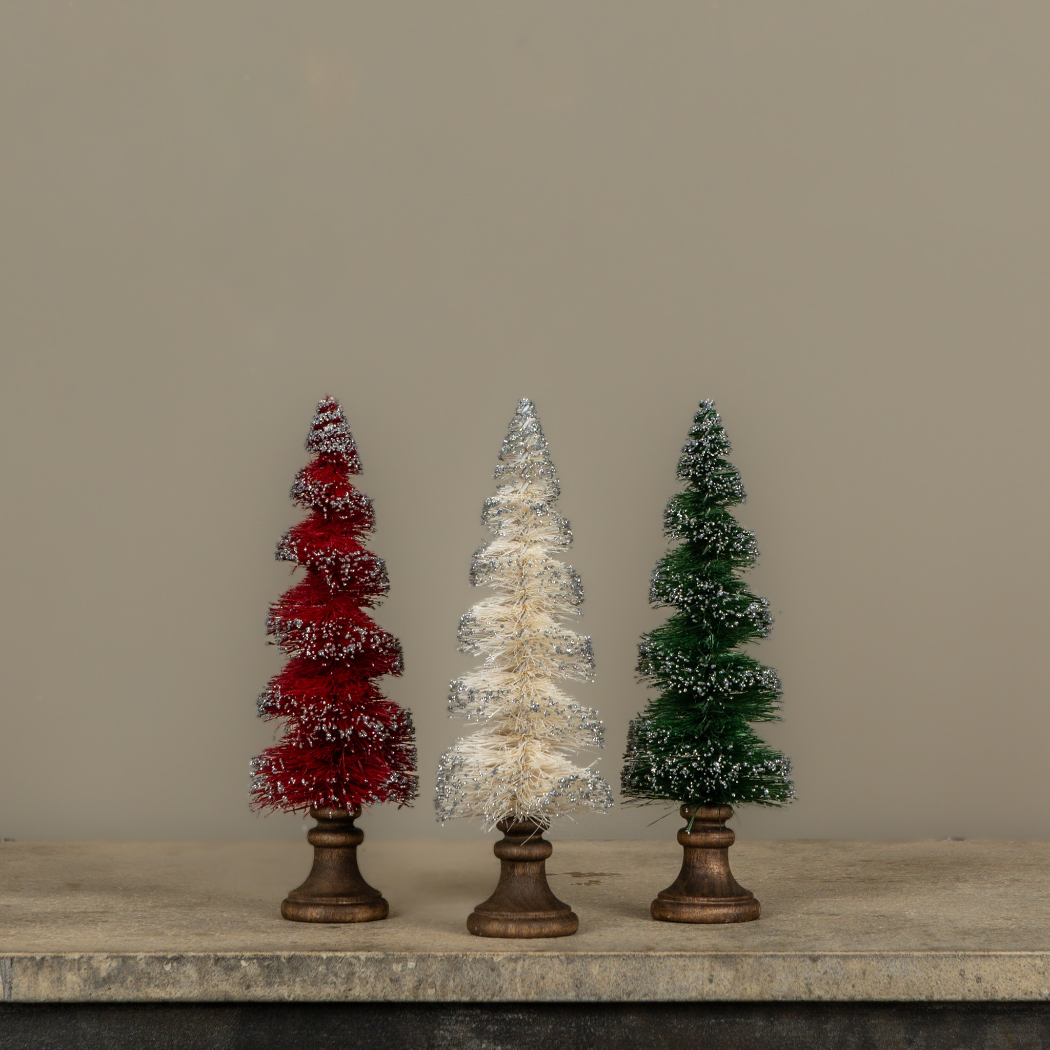 Glittered Spiral Bottlebrush Trees, Set of 3