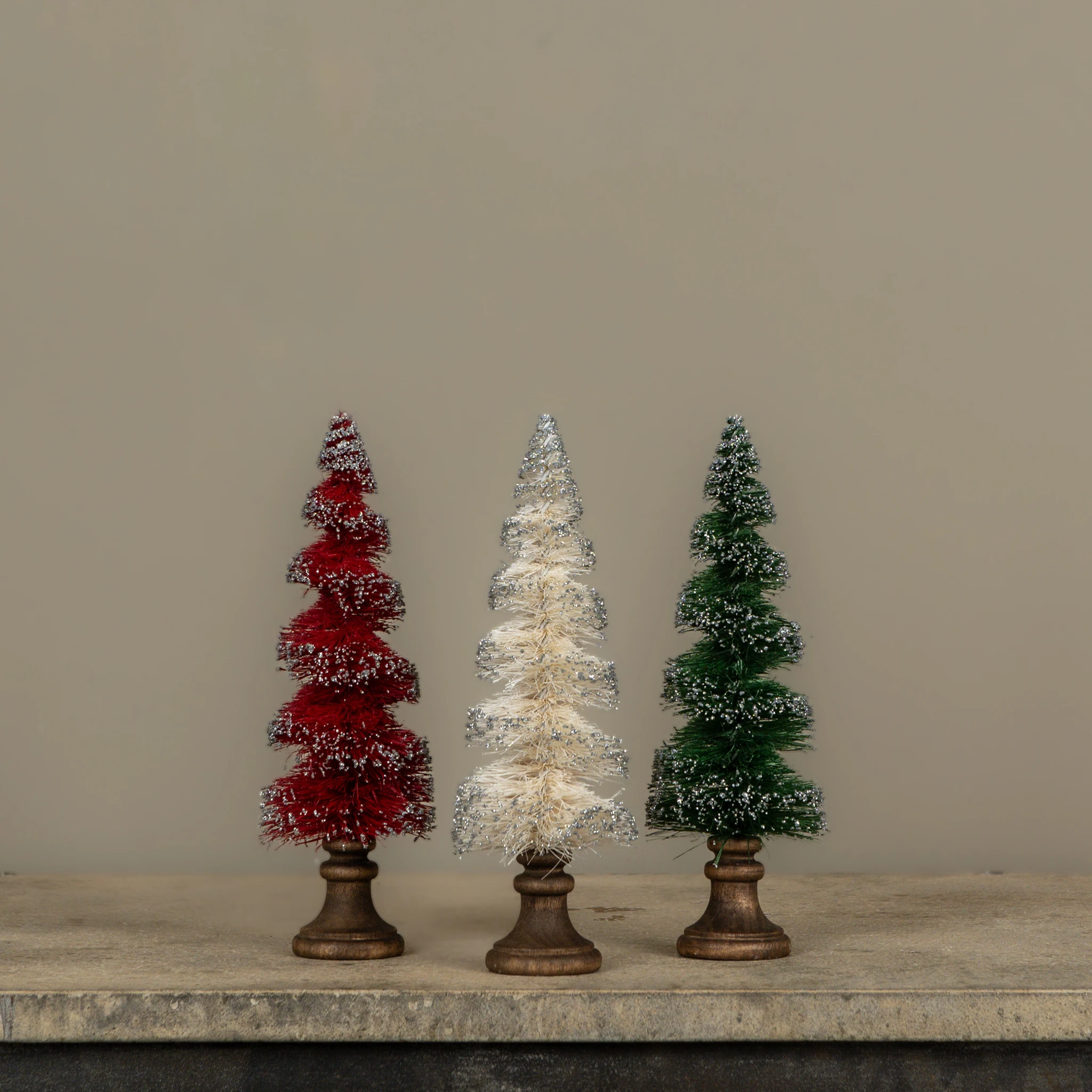 Glittered Spiral Bottlebrush Trees, Set of 3