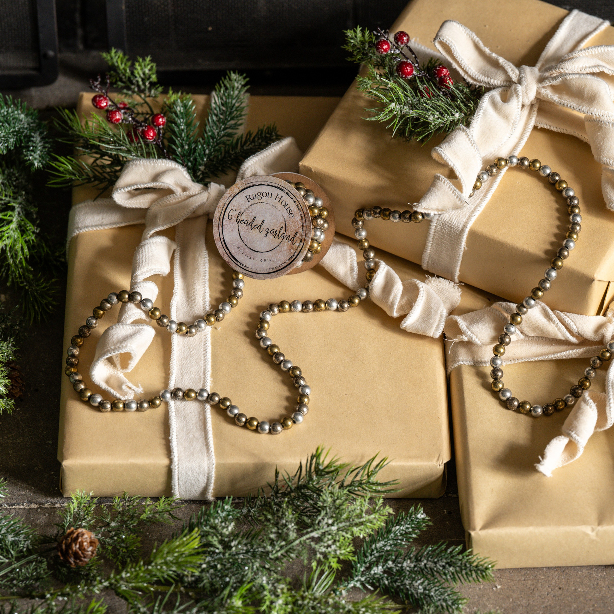 Gold & Silver Beaded Garland, 6 ft