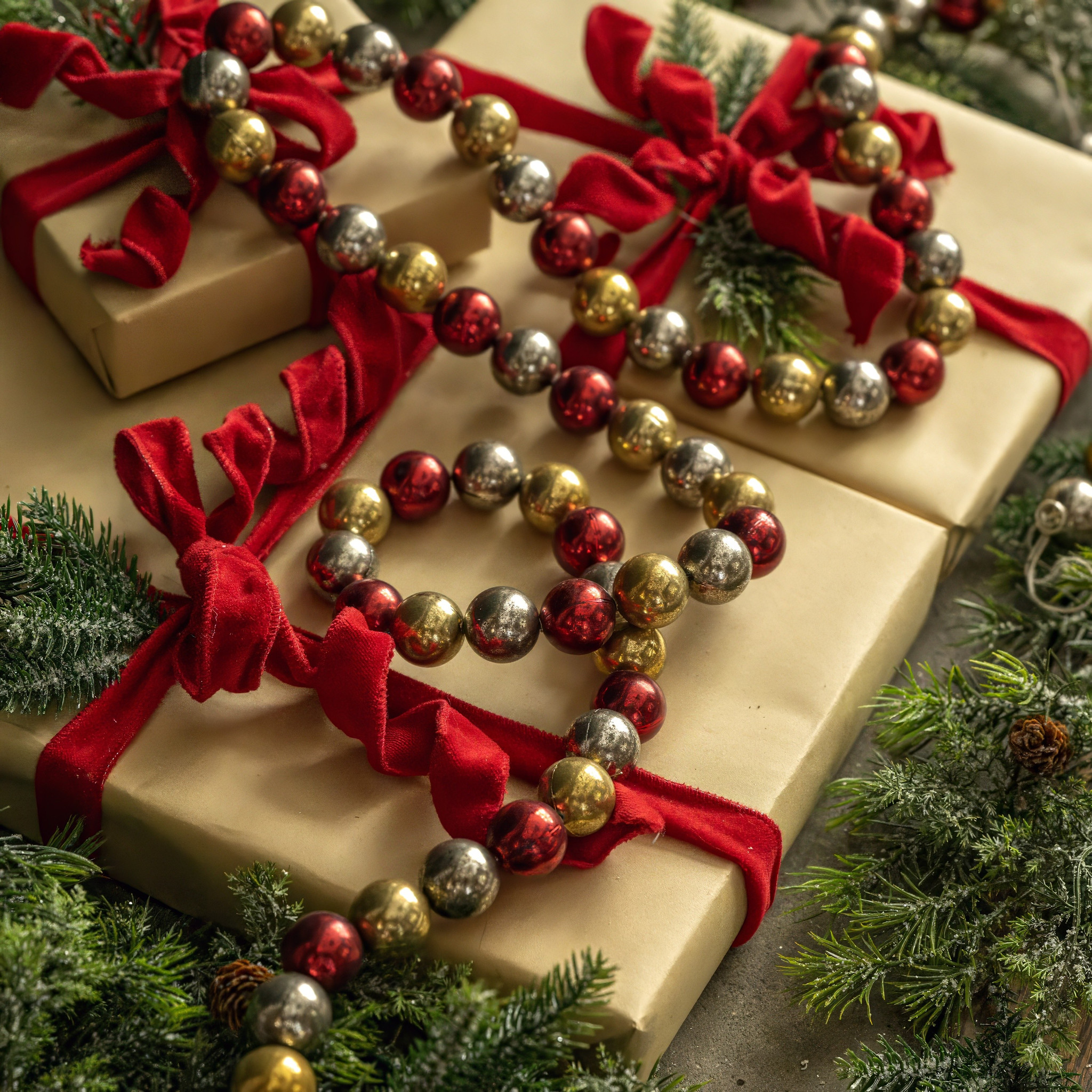 Gold, Red & Silver Ball Garland, 6 ft, photo 3 of 3