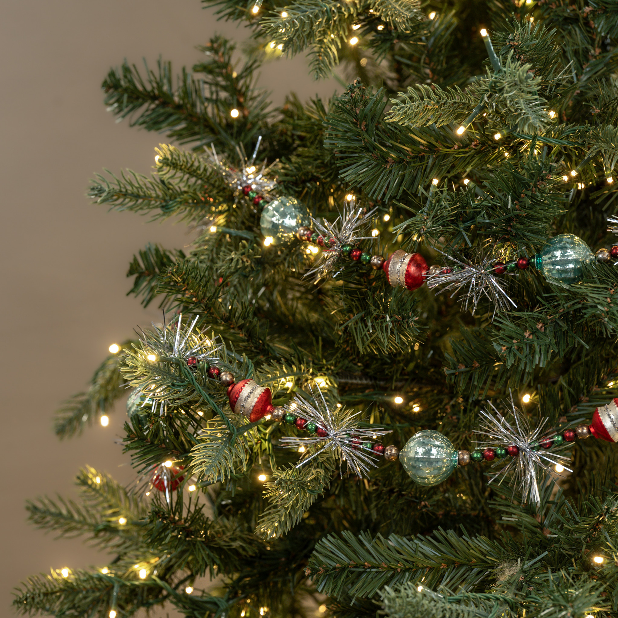 Red & Teal Beaded Garland with Silver Tinsel, 6 ft, photo 2 of 2