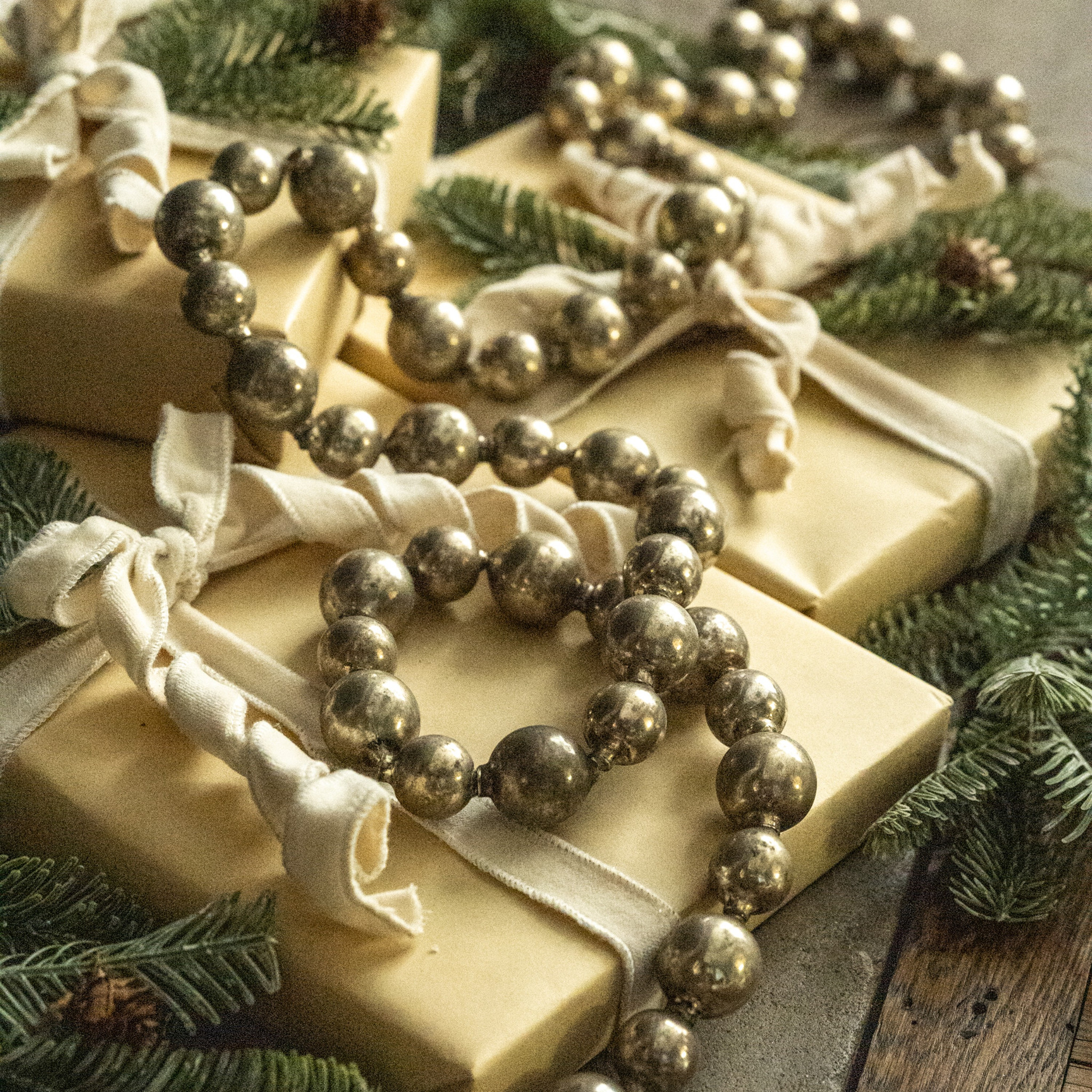 Antique Silver Beaded Garland, 6 ft, photo 3 of 3