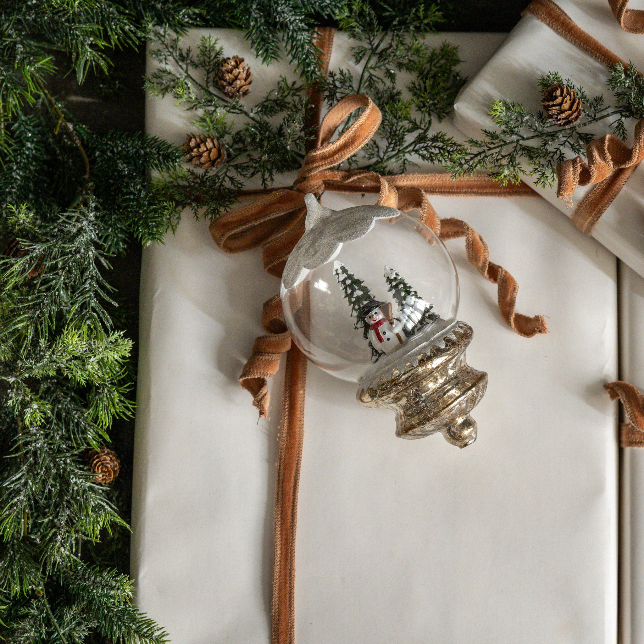 Snow Topped Globe with Snowman Ornament