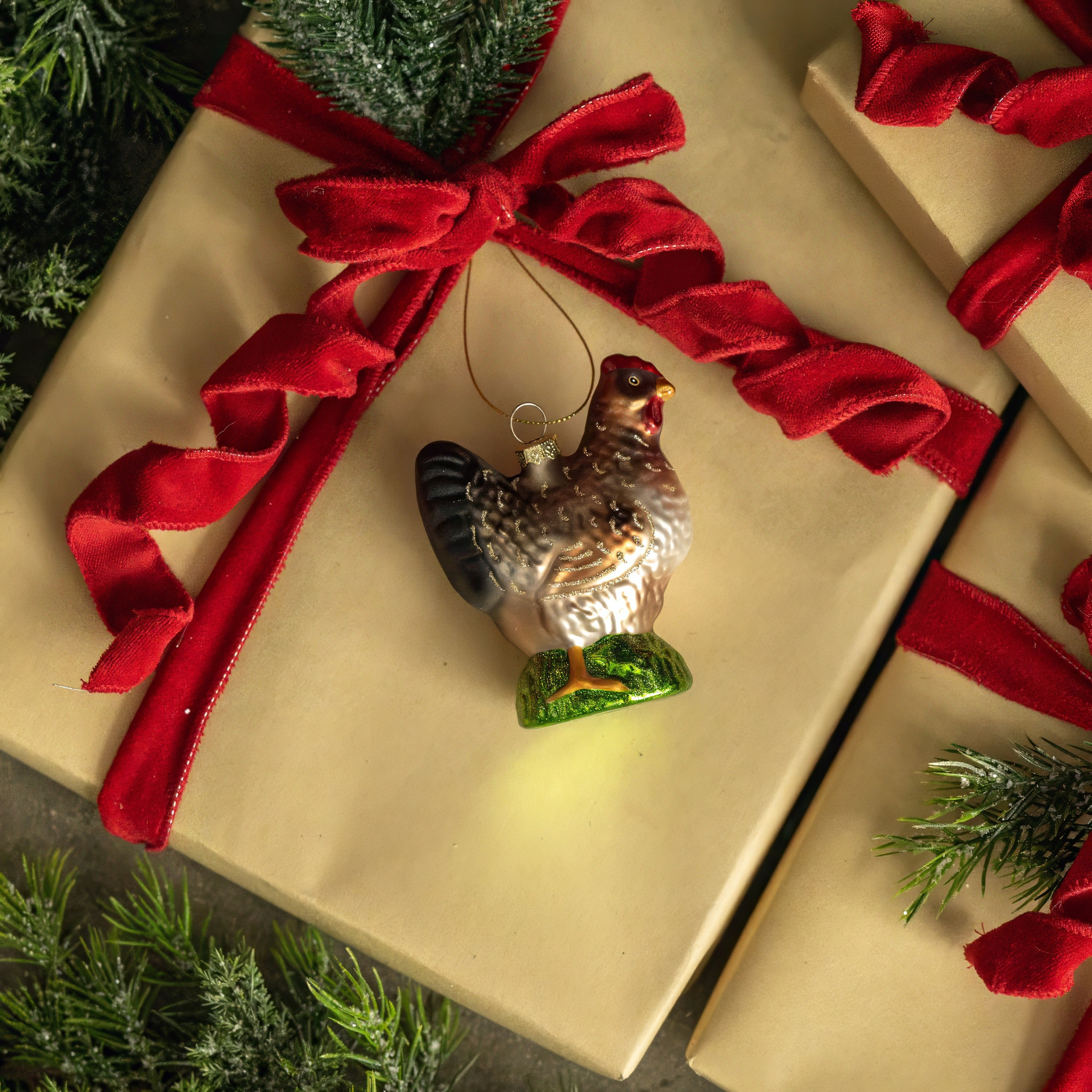 Brown & White Hen Ornament