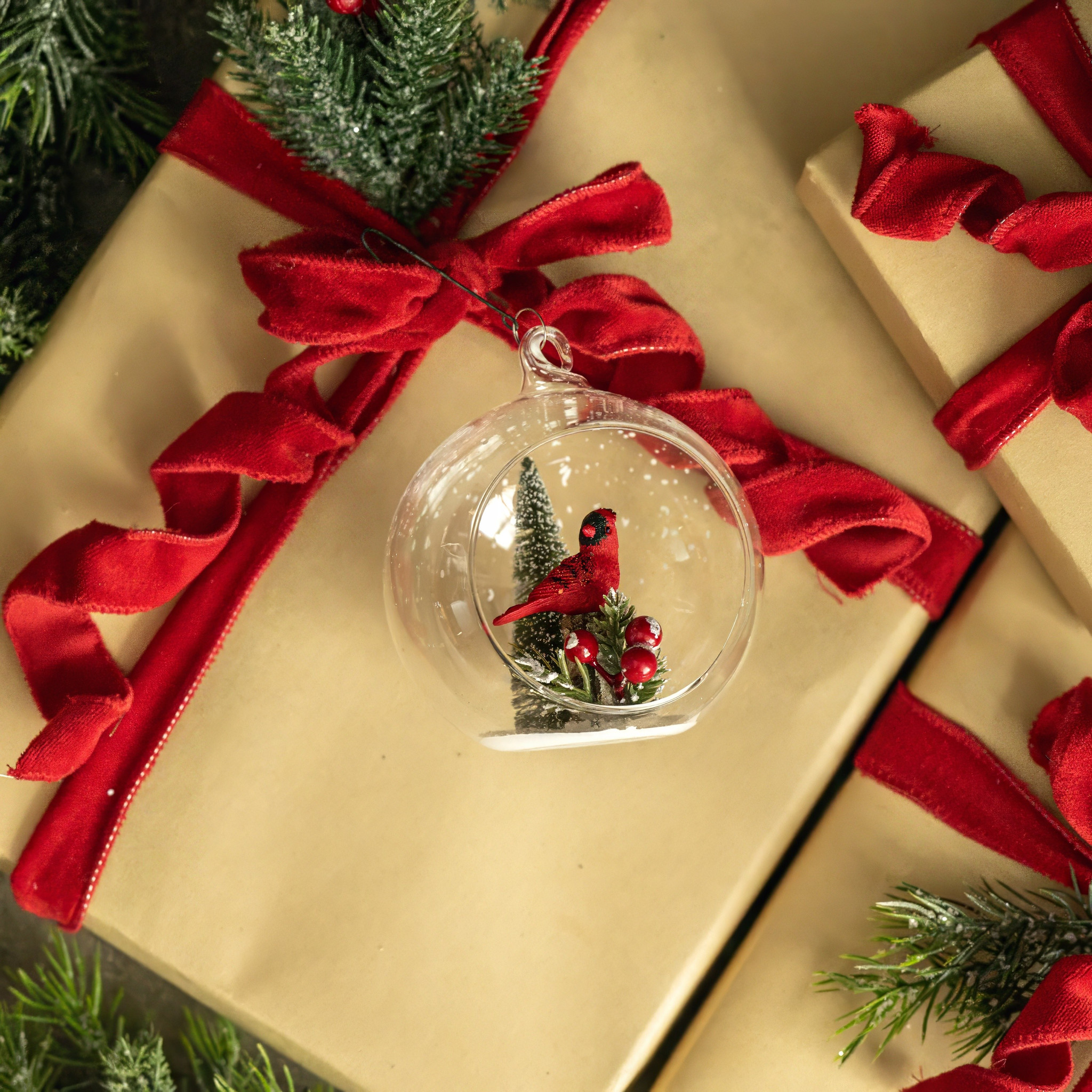Cardinal in Open Globe Ornament