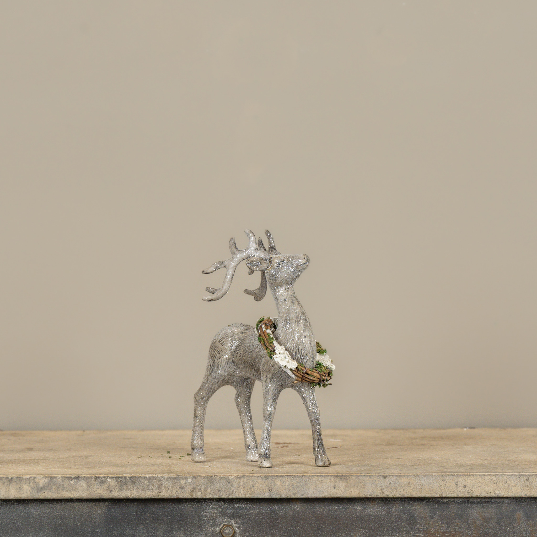Glittered Standing Deer with Wreath