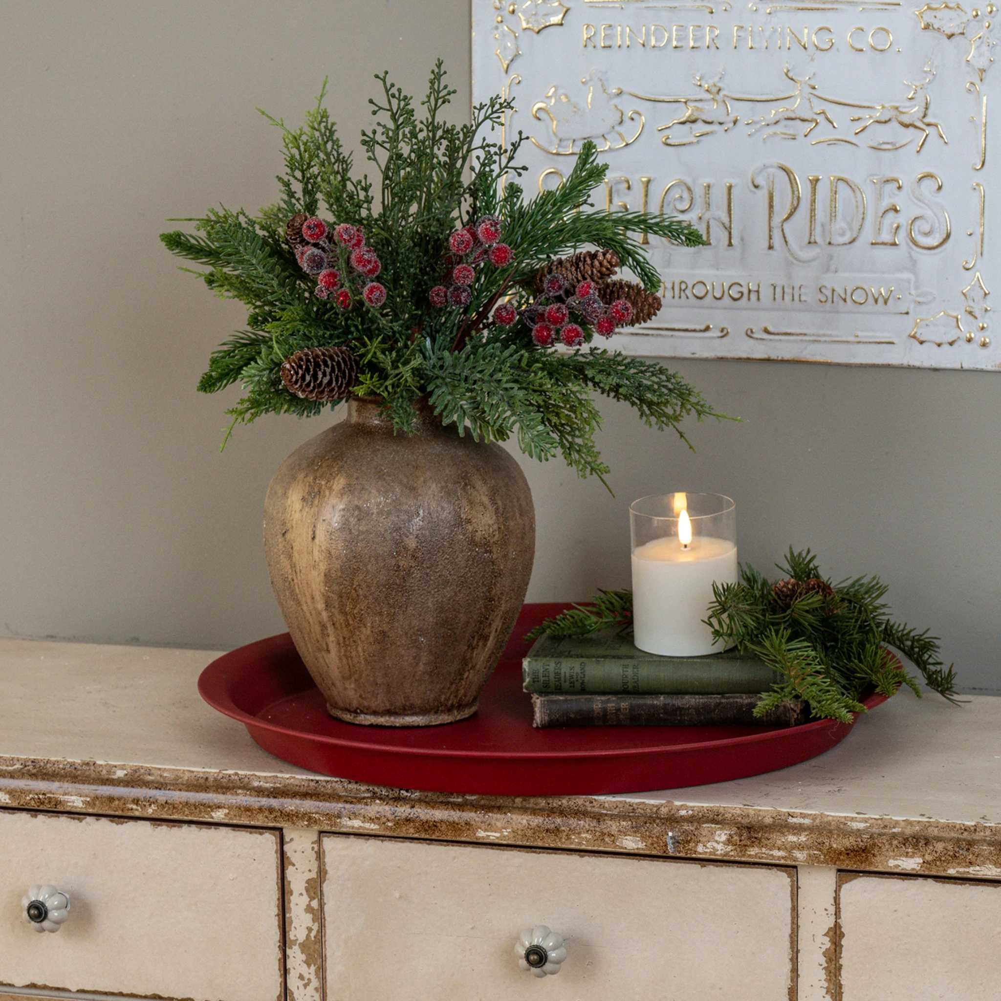 Red Round Tray, 19.75"
