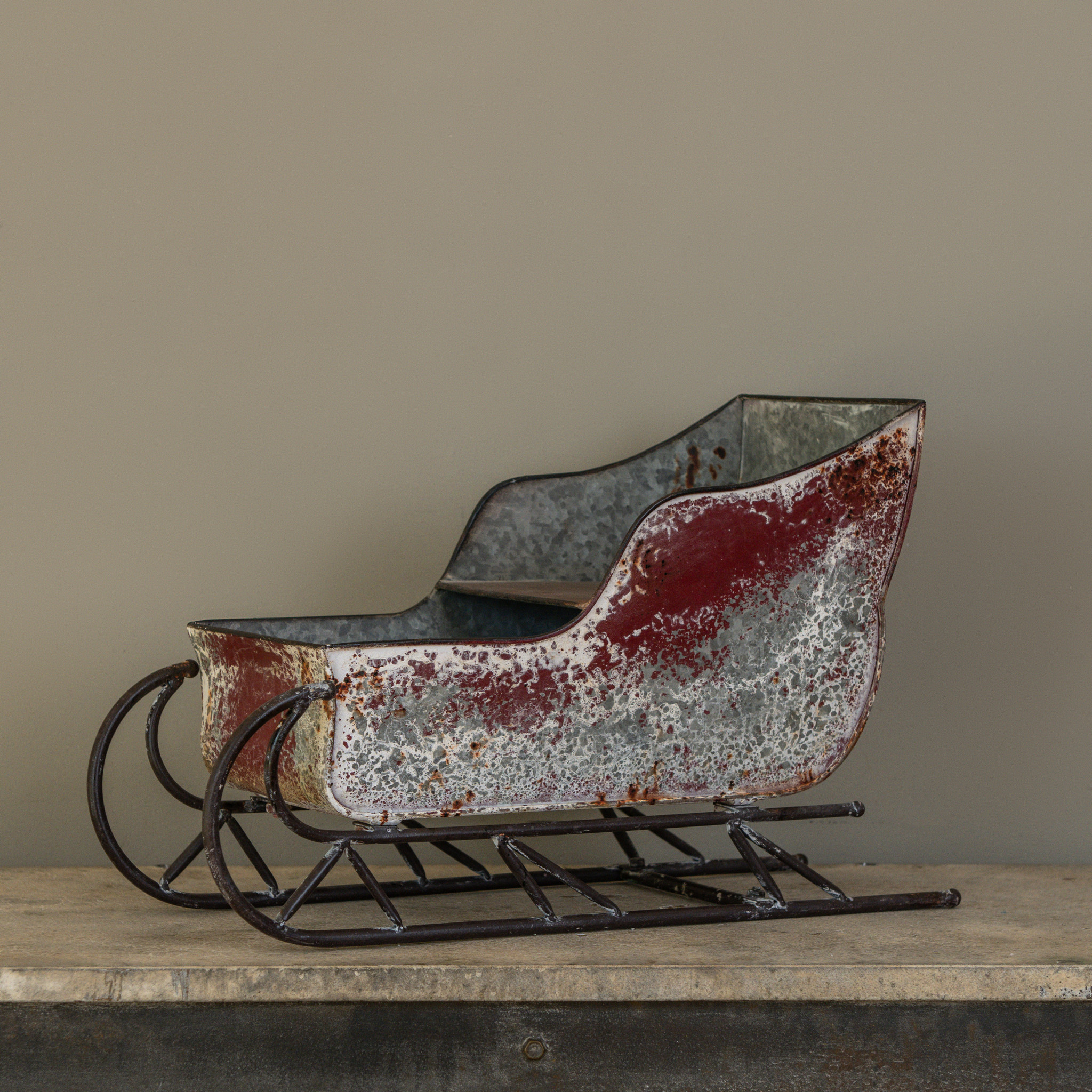 Aged Red Tabletop Sleigh