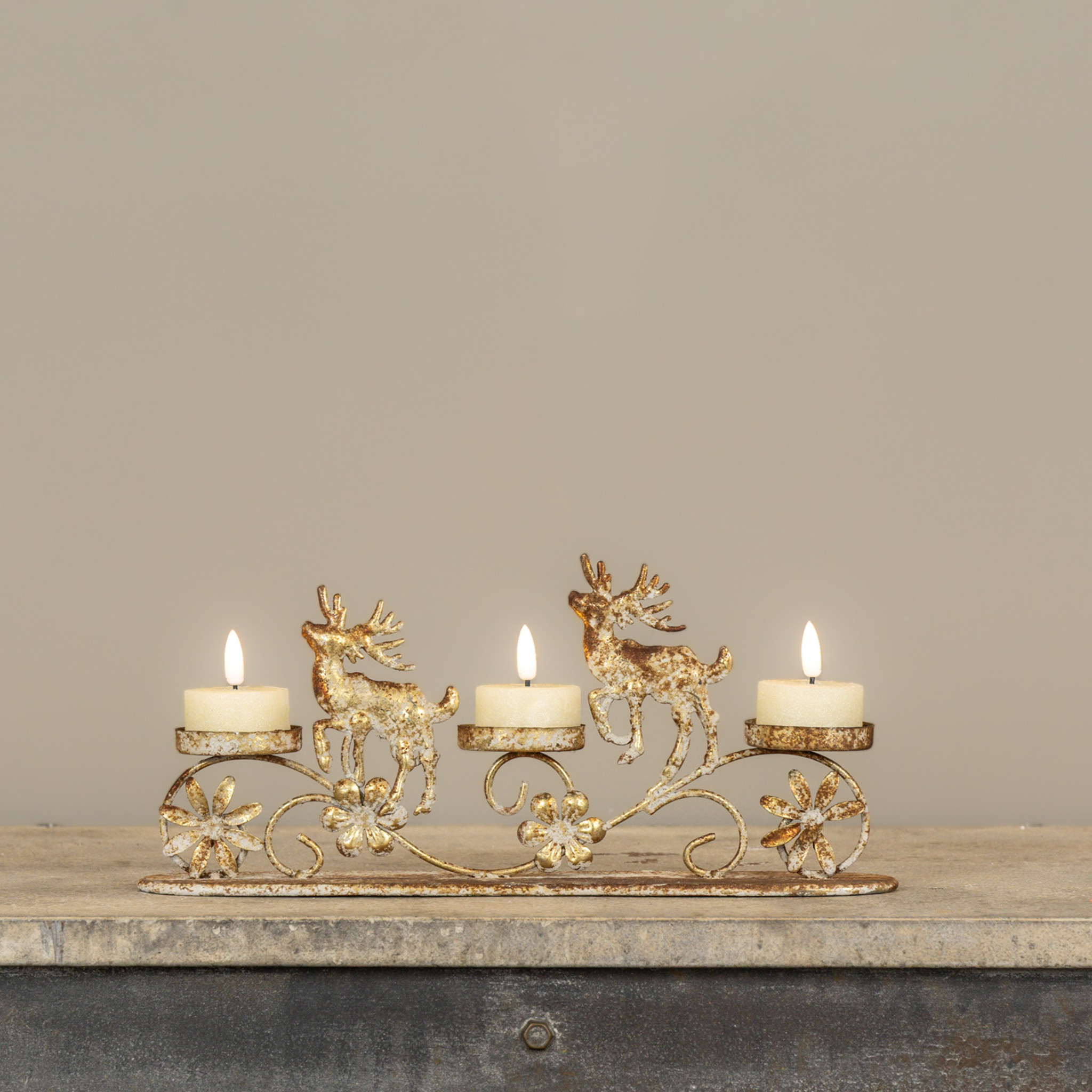 Gold Reindeer Pillar Tealight Holder, 13", photo 3 of 3