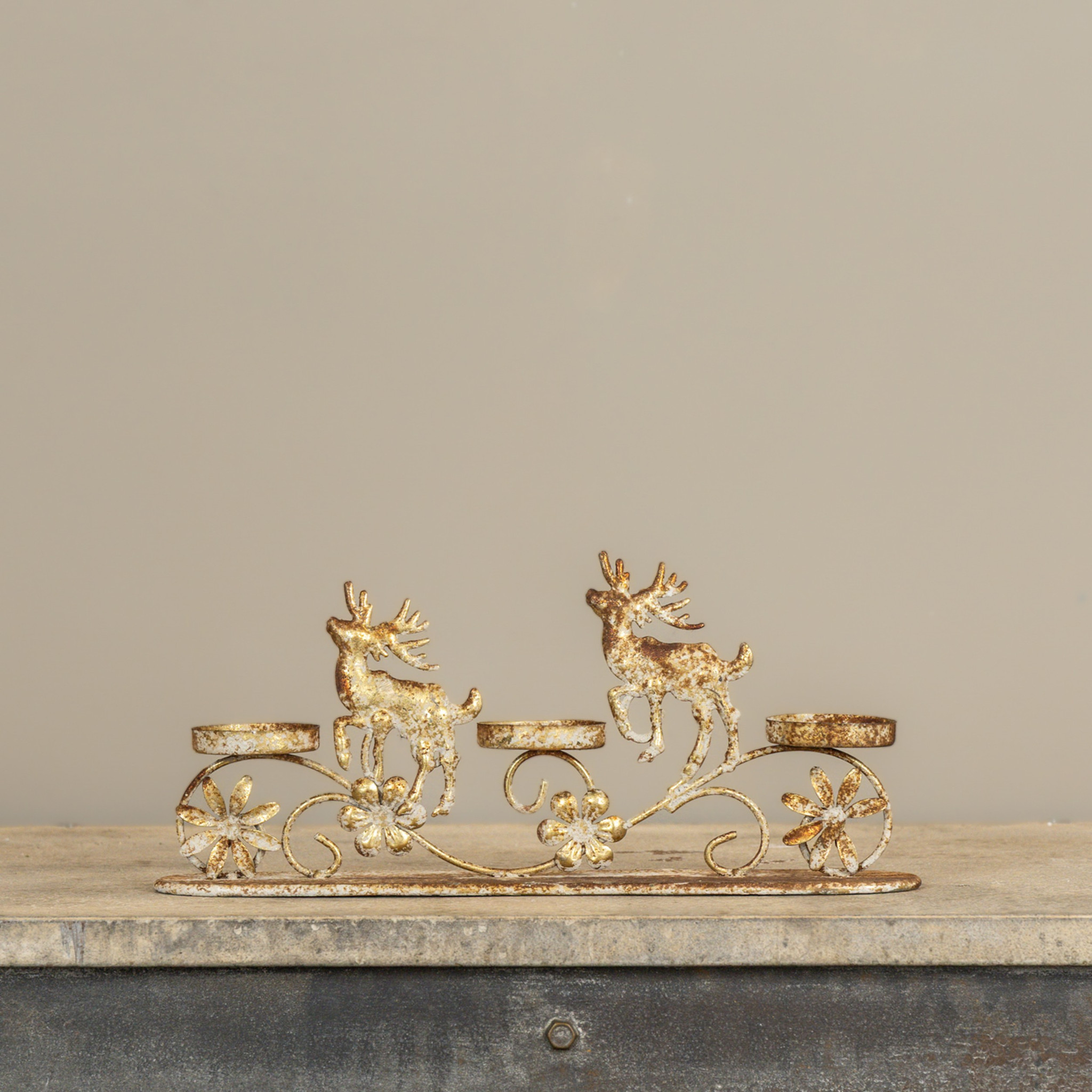 Gold Reindeer Pillar Tealight Holder, 13", photo 2 of 3