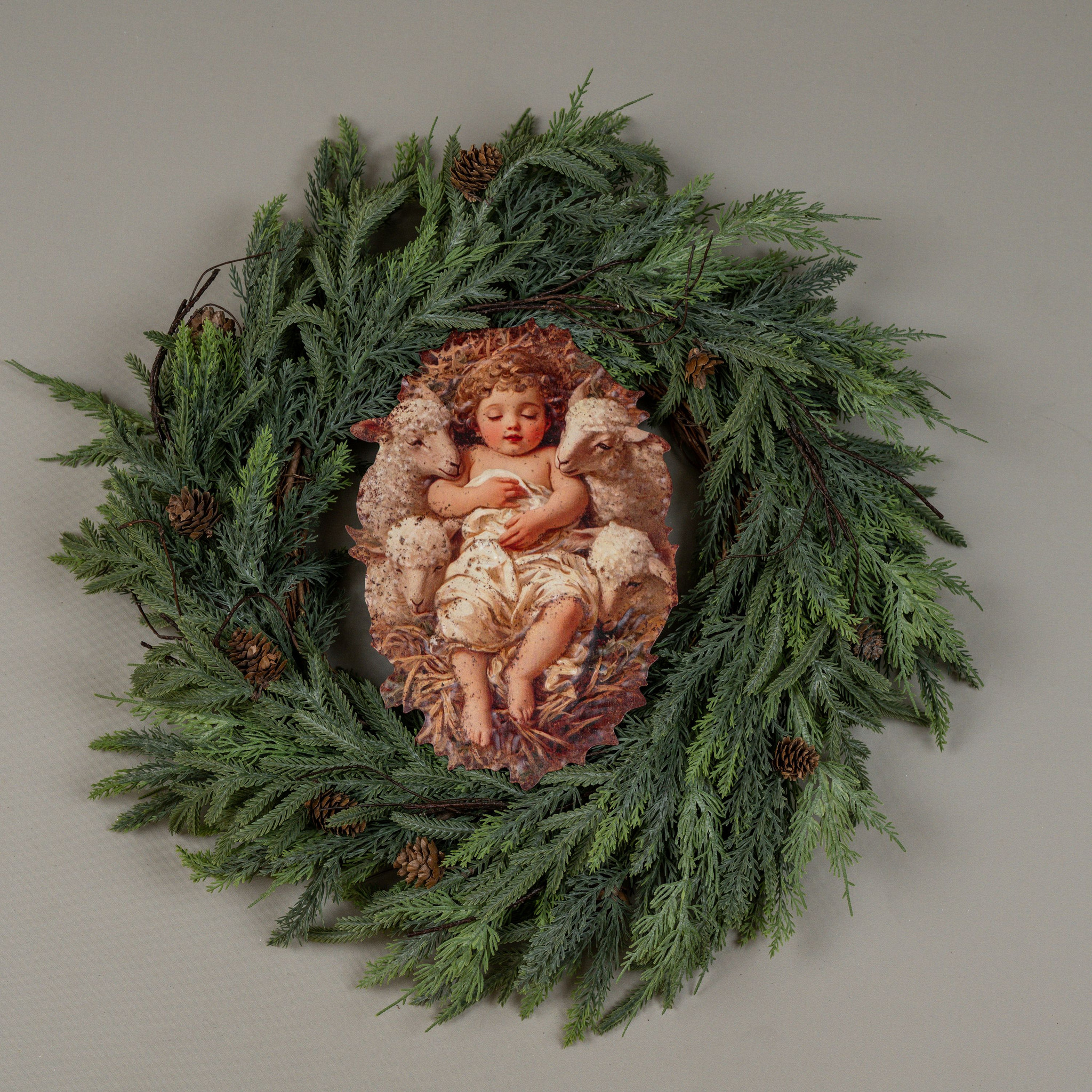 Baby Jesus with Lambs Metal Sign, 12", photo 2 of 4