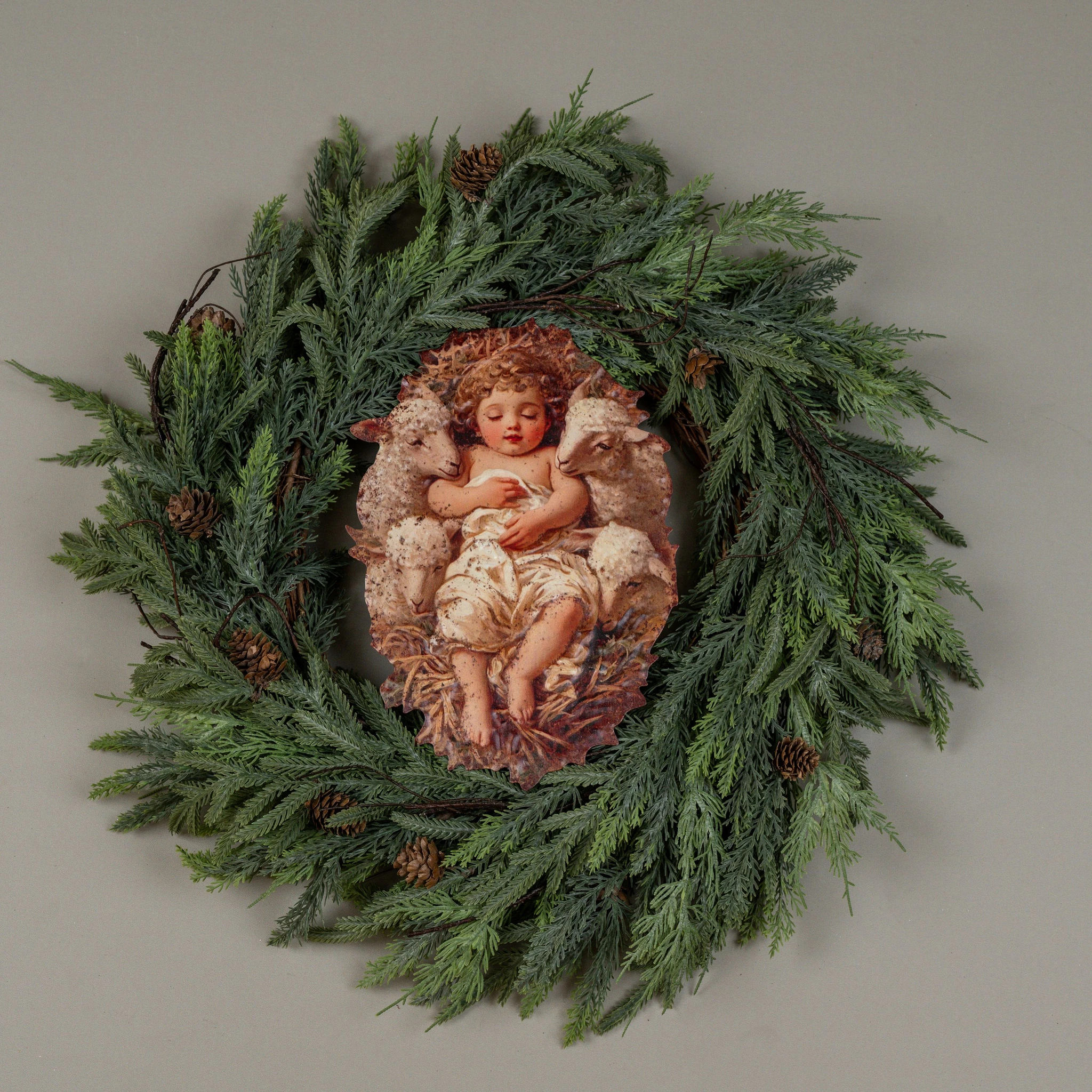 Baby Jesus with Lambs Metal Sign, 12", photo 2 of 4