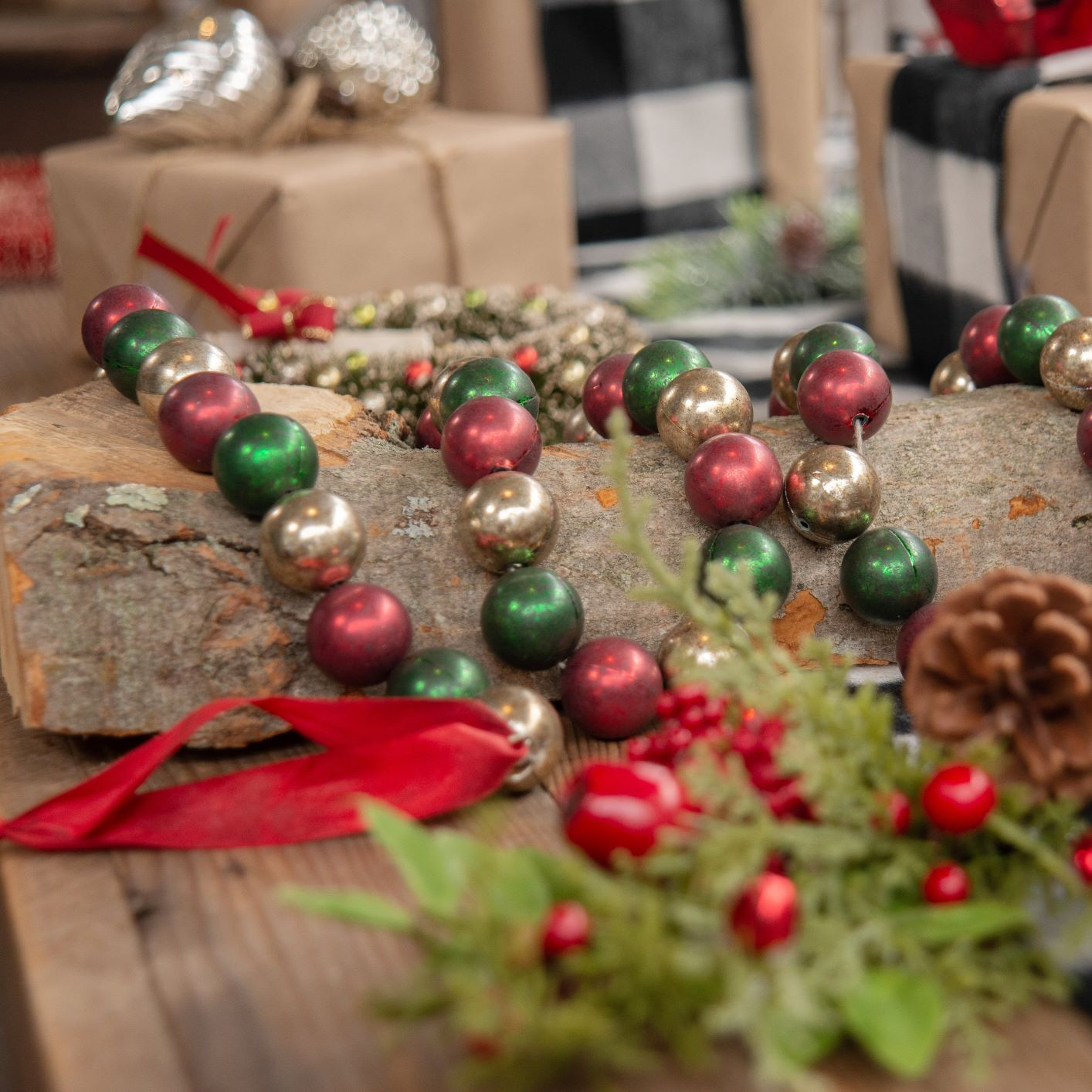 Jumbo Red, Green, Silver Garland, 6 ft
