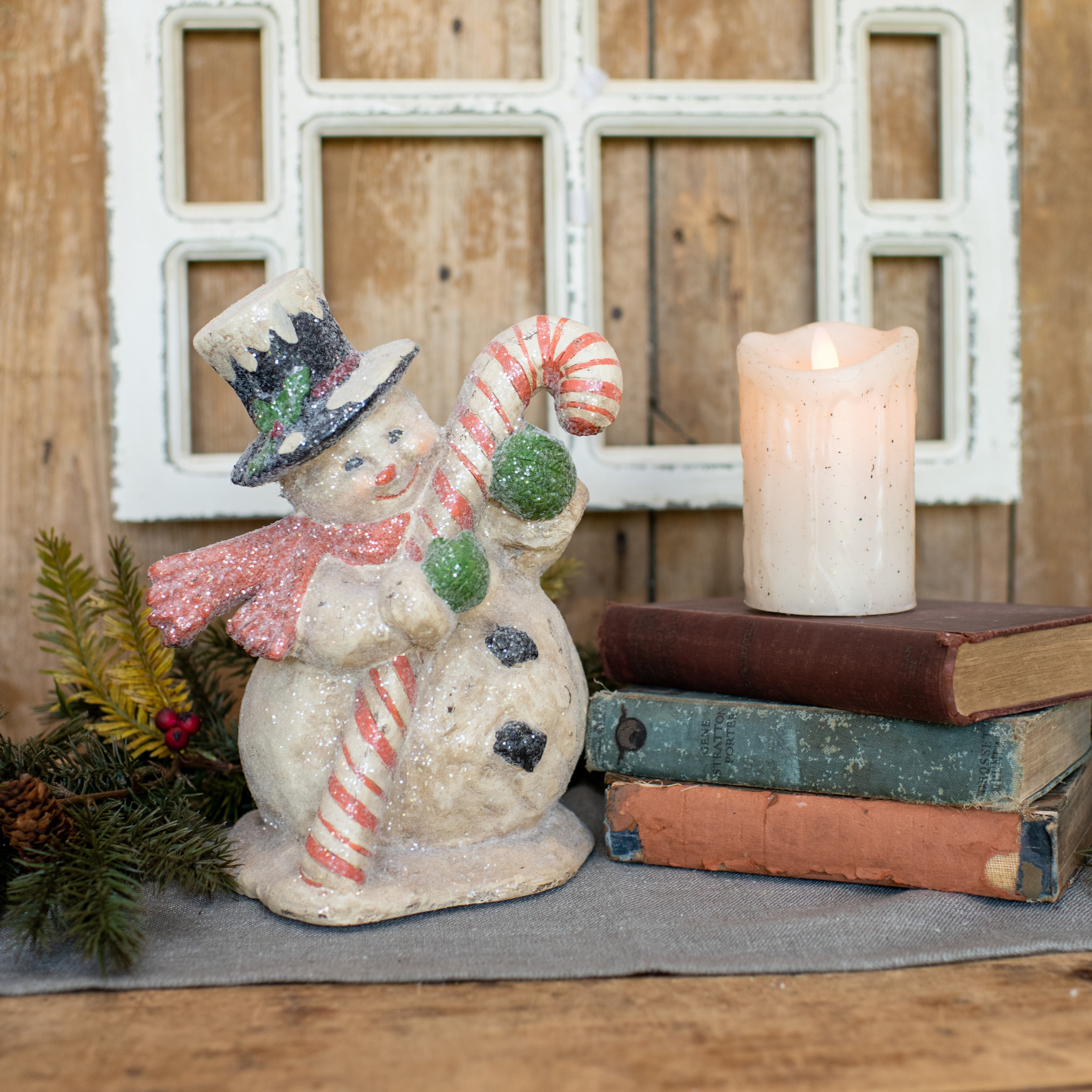 Candy Cane Snowman, 10"