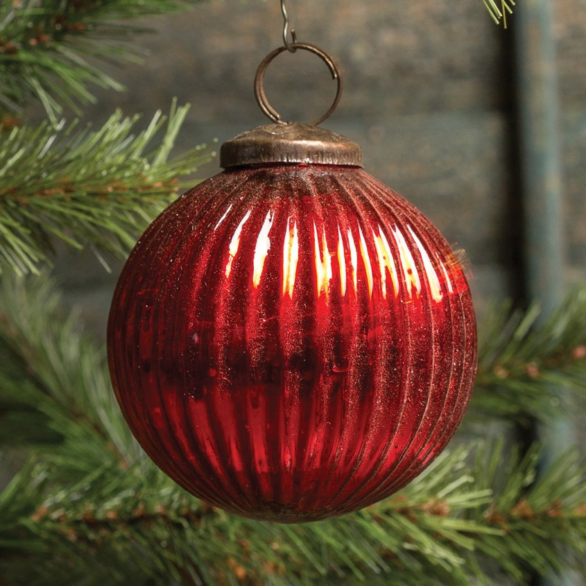 Ribbed Red Kugel Ornament, 4", photo 2 of 2