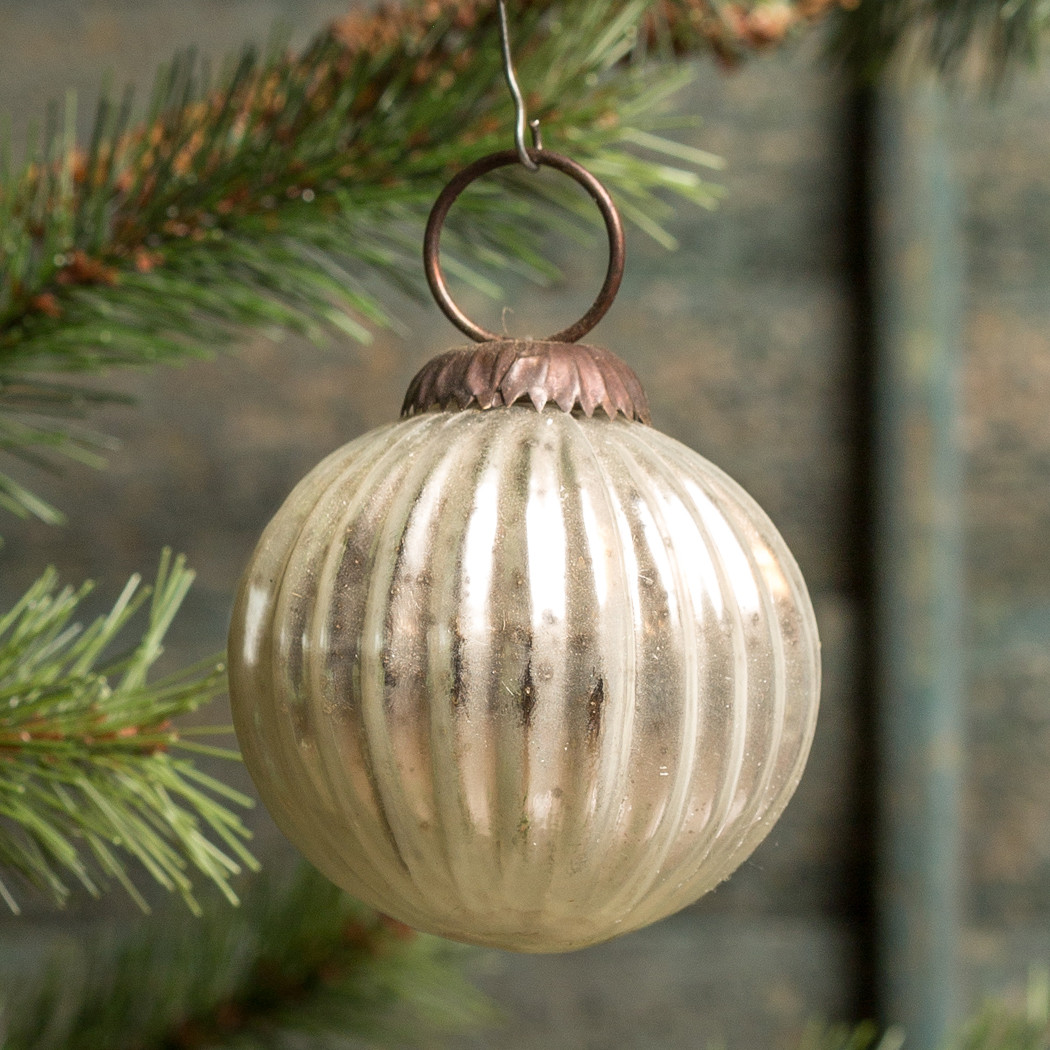 Ribbed White Kugel Ornament, 2", photo 2 of 2