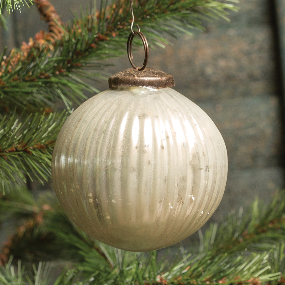 Ribbed White Kugel Ornament, 3", photo 2 of 2