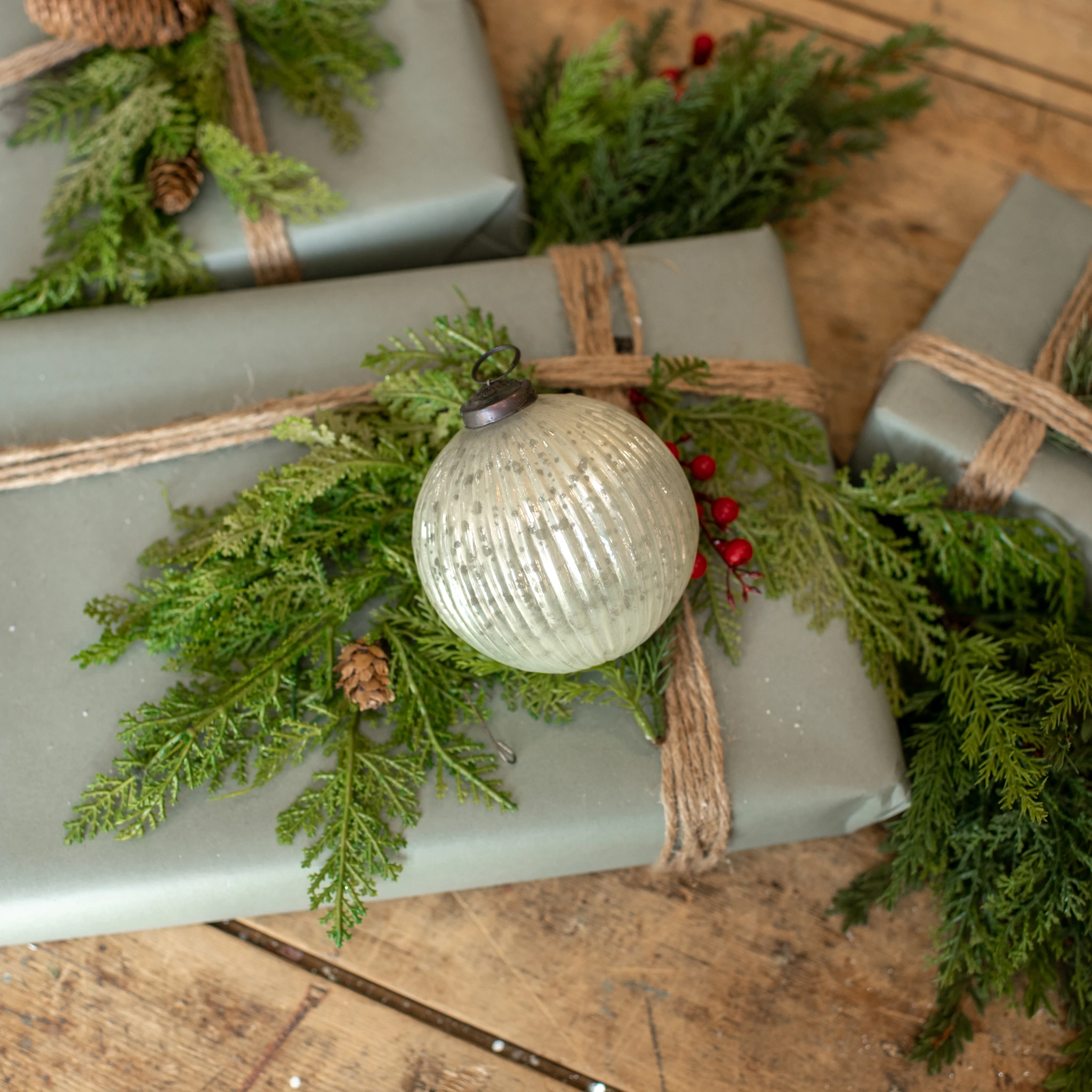Ribbed White Kugel Ornament, 4"