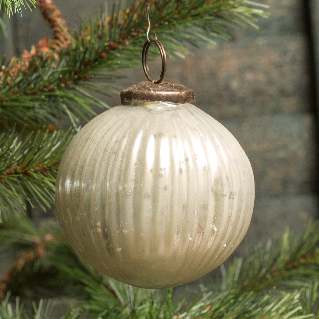 Ribbed White Kugel Ornament, 4", photo 2 of 2