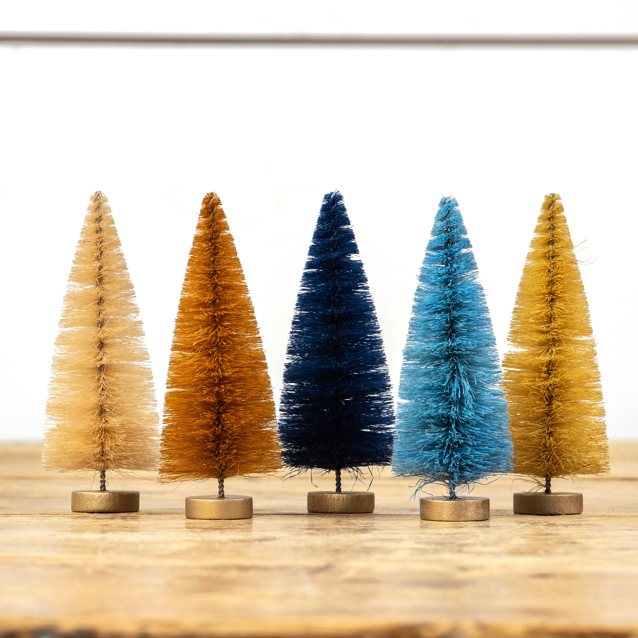 Blue & Gold Bottlebrush Trees, Set of 5, 5"